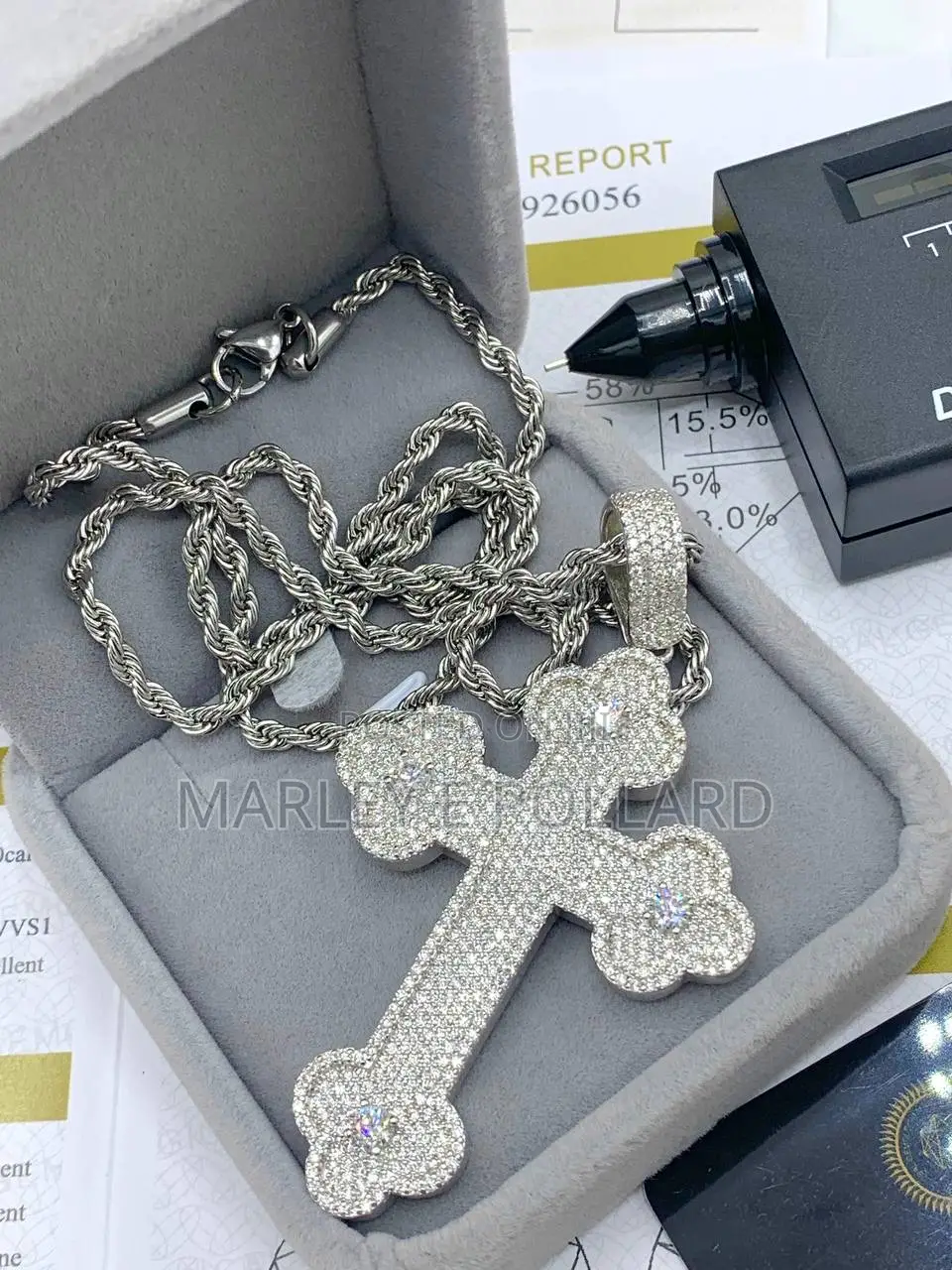 Spade Shaped Moissanite Cross Chain