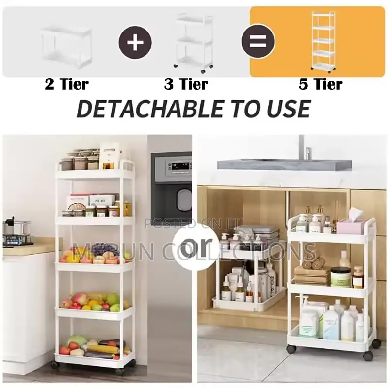5 Tiers Trolley Organizer Auxiliary Rolling Cart With Wheels