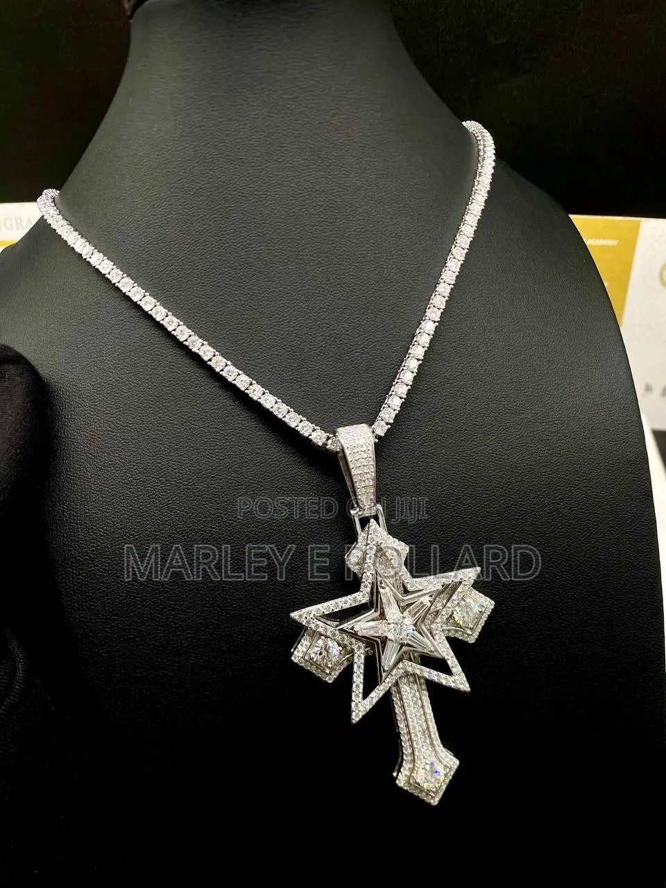 Baguette Star Cross Vvs1 Moissanite Sterling Silver Chain