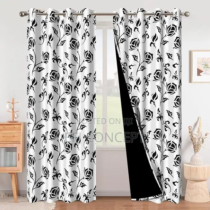 Black and White Floral Blackout Curtains