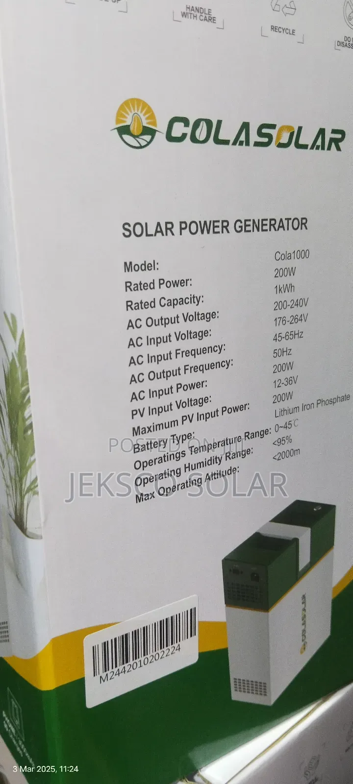 Colasolar Cola1000, 1kwh, Solar Generator With Panel