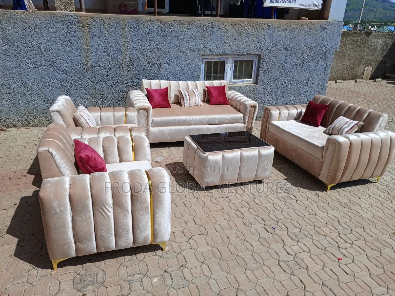 Quality Couch of 7 Seaters Sofa Chairs and Glass Table. Sa14
