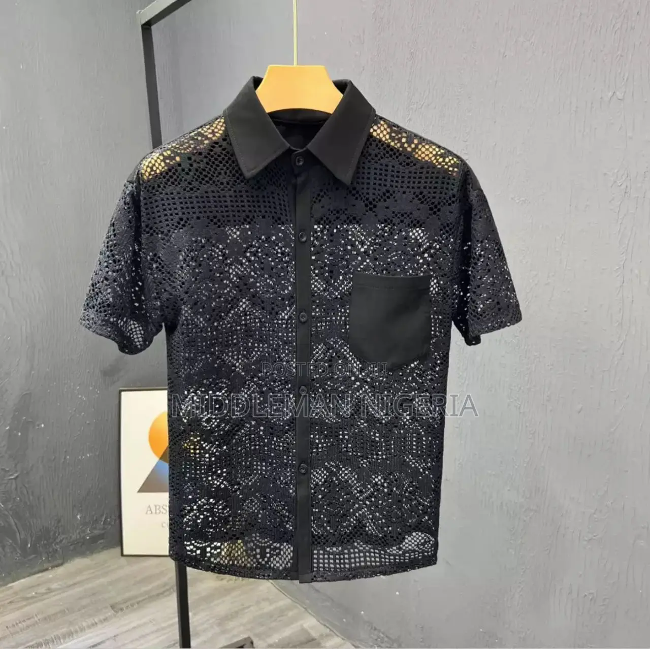 Short Sleeves Button Down Perforated Mens Shirt