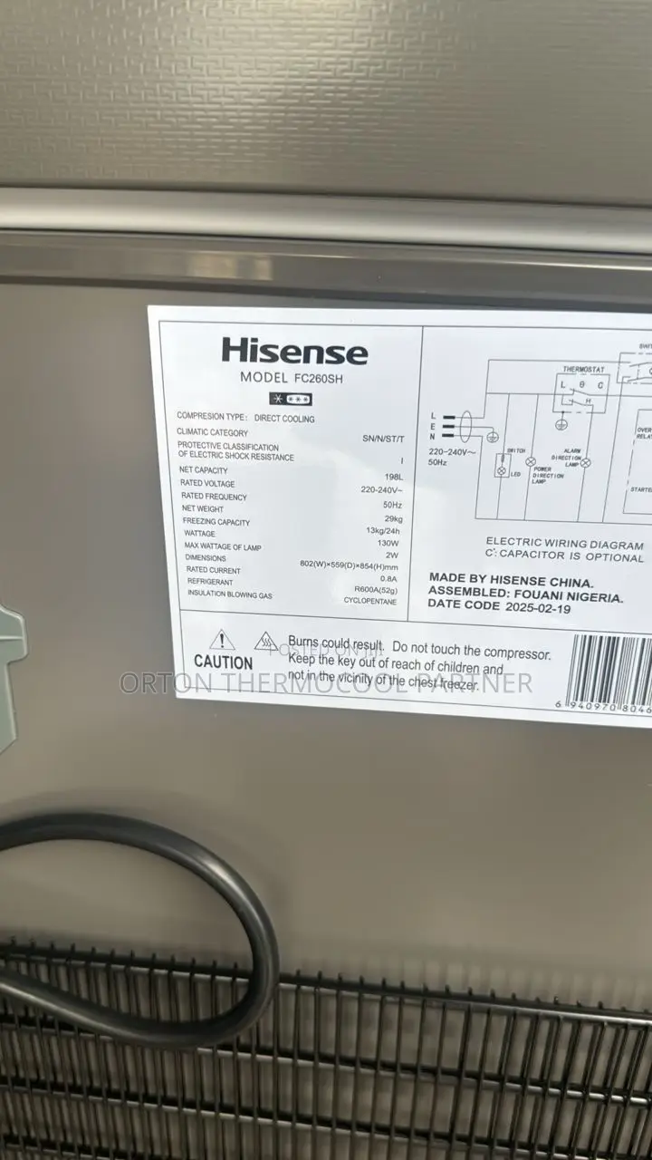 Hisense Freezer 198l