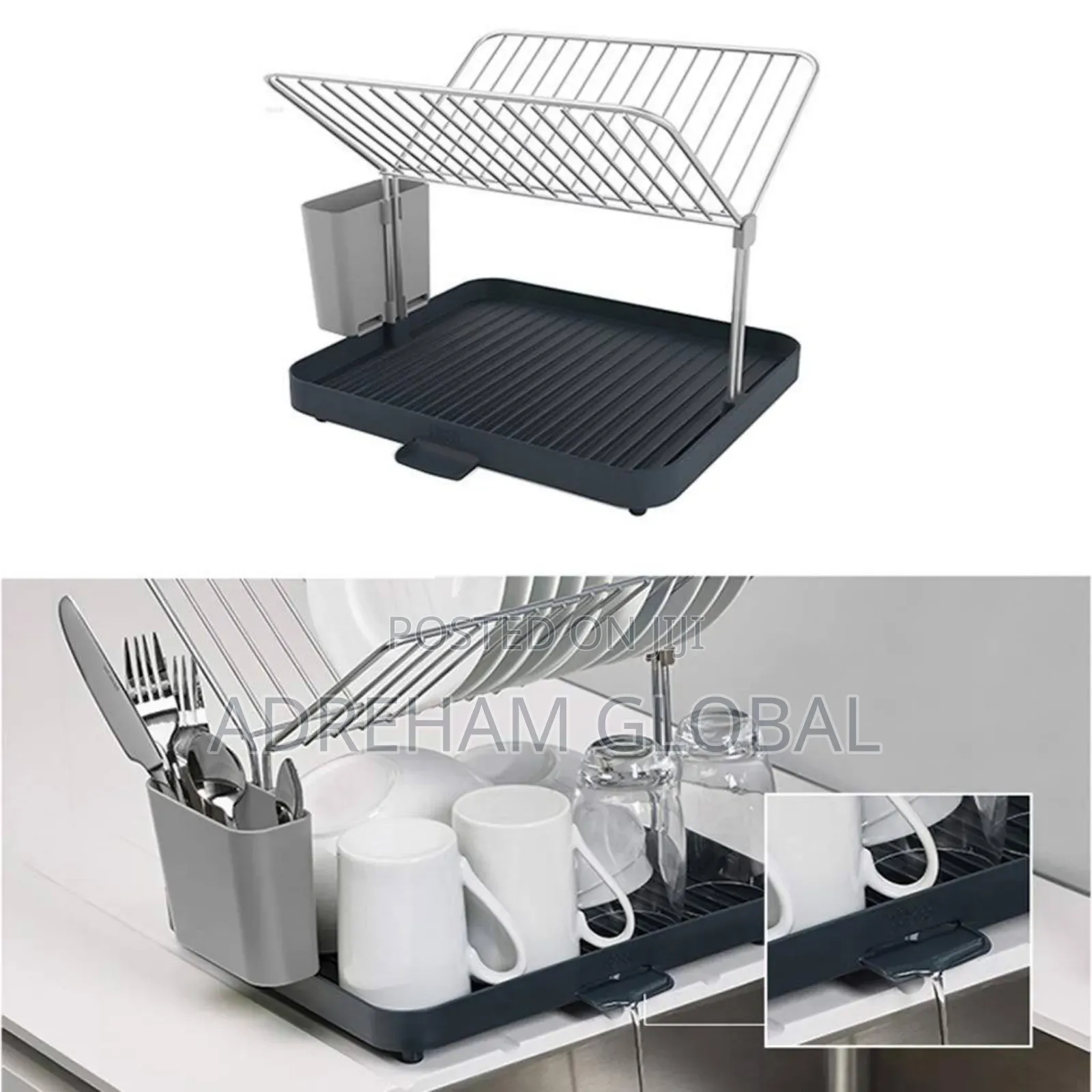 2 Tiers Plate Rack With Drainer (Small Plastic Steel Fittings)