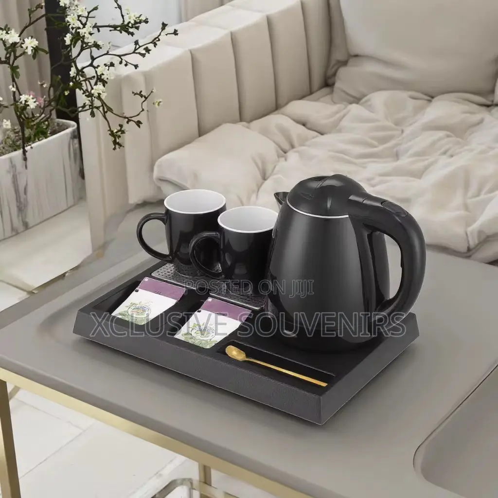 1.2l Water Kettle & 2 Ceramic Cups Welcome Tray For Hotels