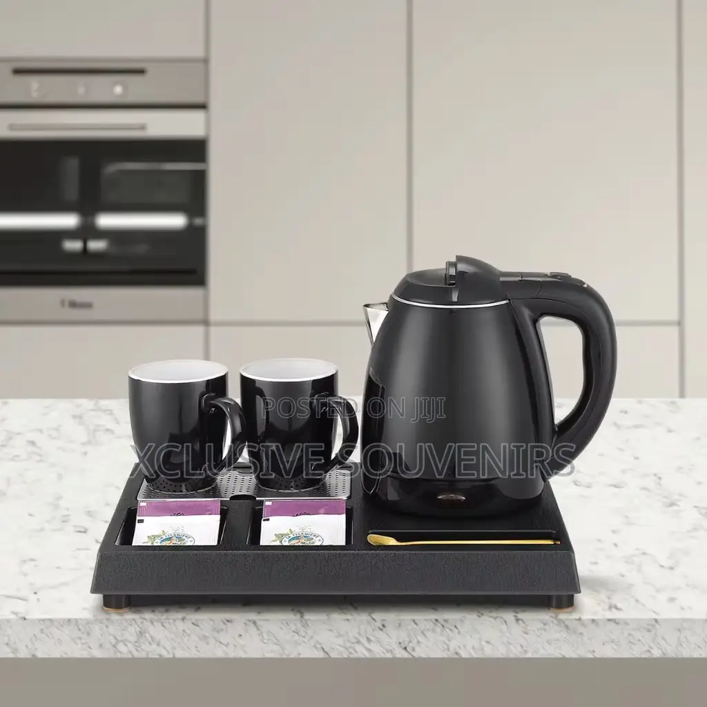 1.2l Water Kettle & 2 Ceramic Cups Welcome Tray For Hotels