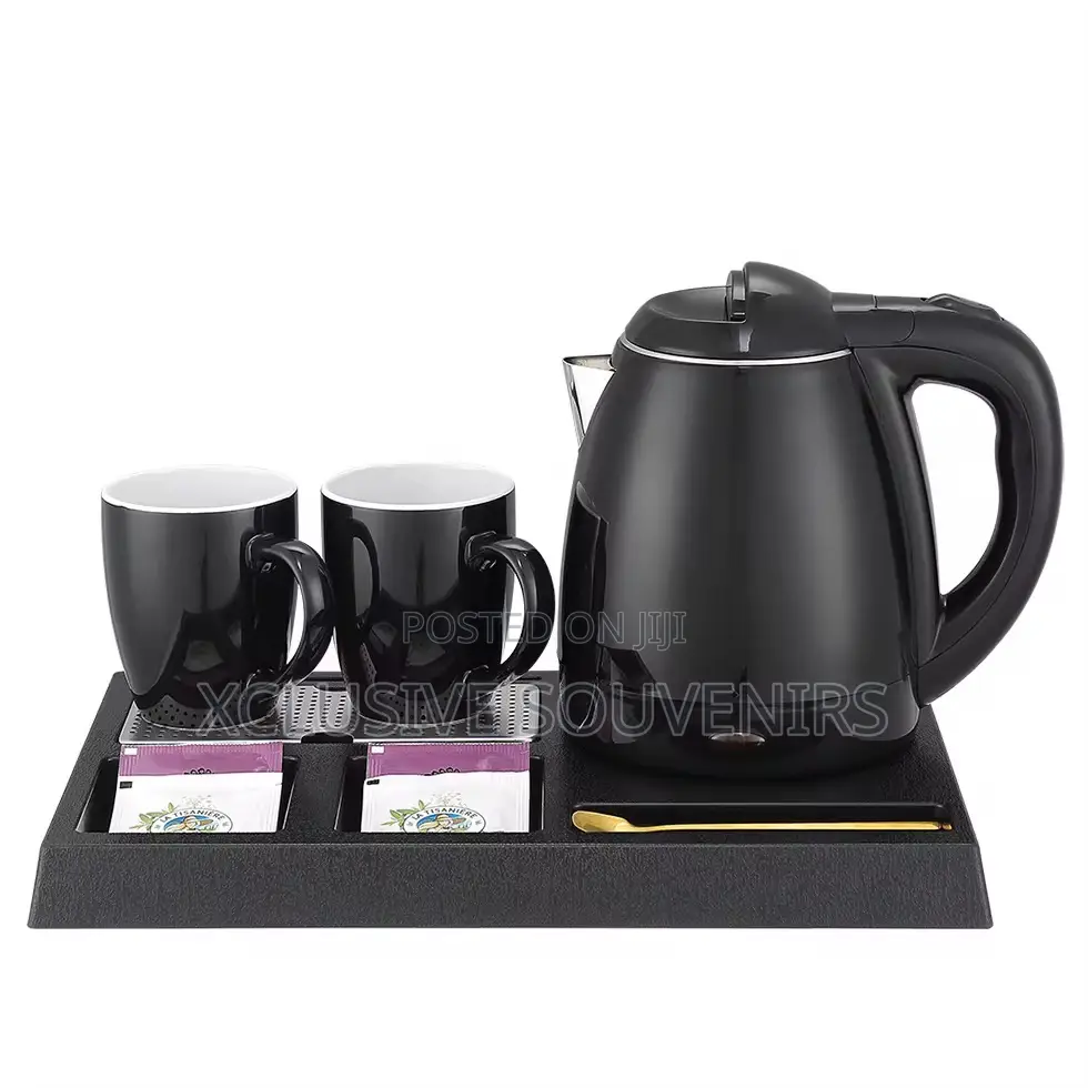 1.2l Water Kettle & 2 Ceramic Cups Welcome Tray For Hotels
