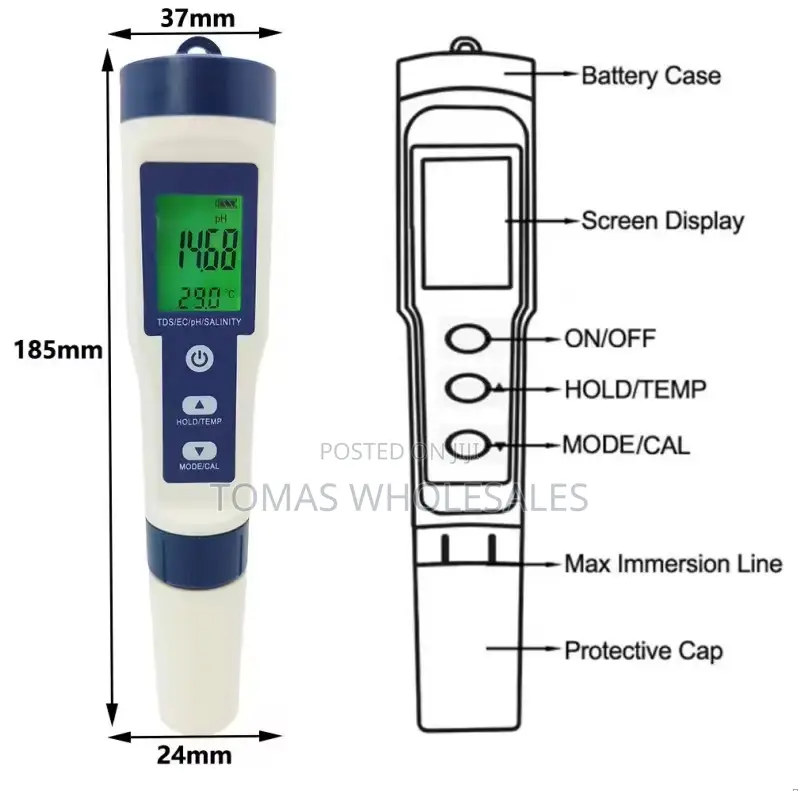 5-in-1 Digital Water Quality Tester(Ph,Temp,Tds,Ec Salinity)