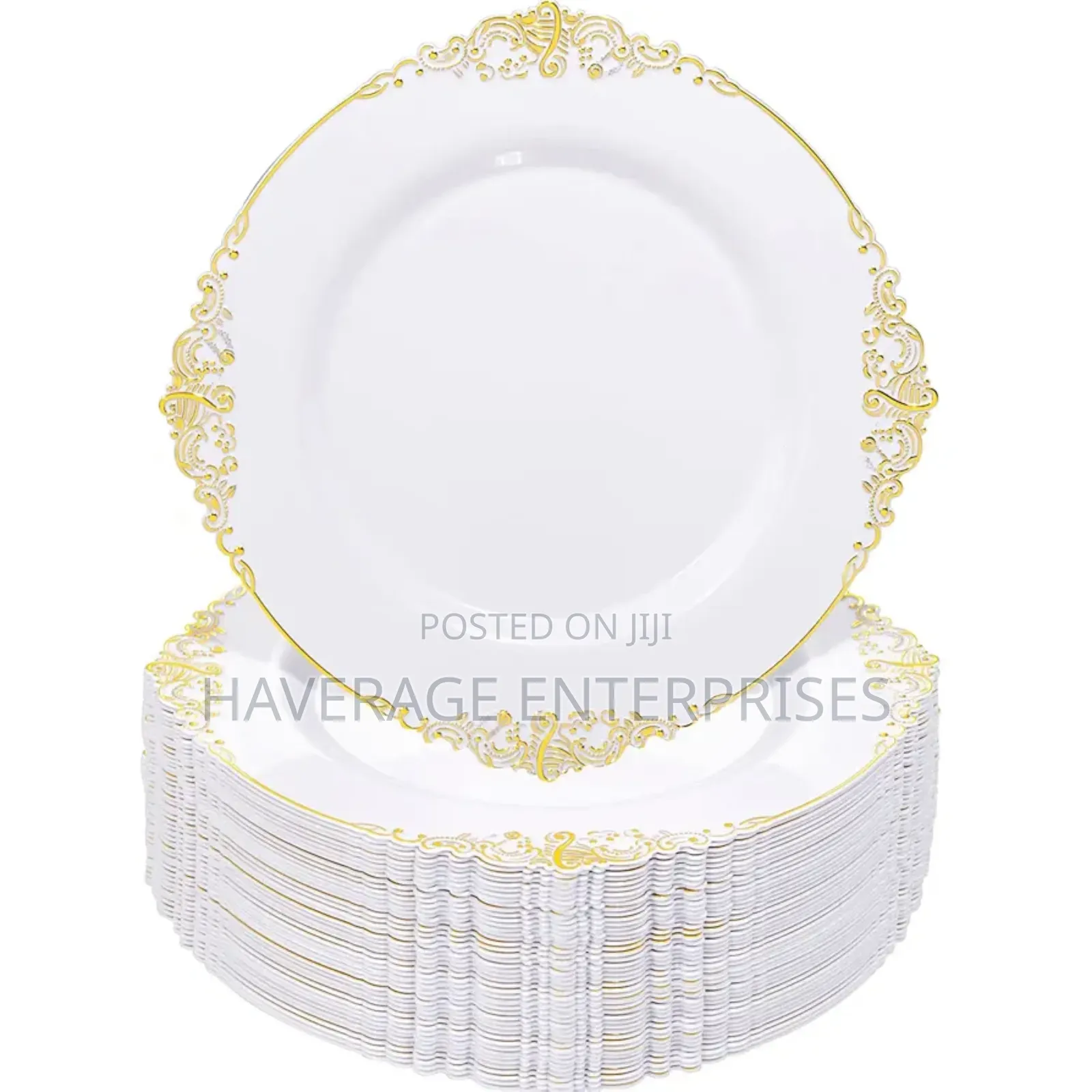100pcs Disposable Plates Plastic Bowls With Gold Rim