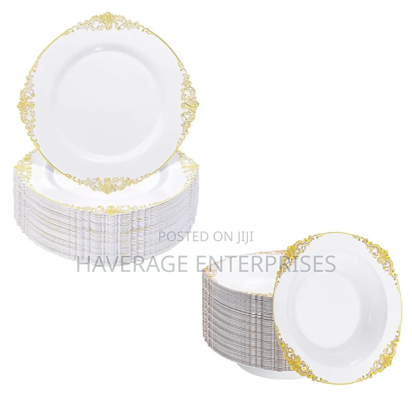 100pcs Disposable Plates Plastic Bowls With Gold Rim