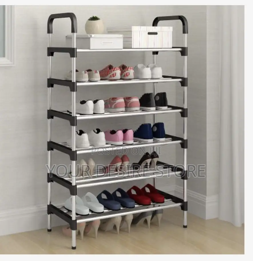 Stainless Shoe Rack + Steel Pipes (6 Layers)