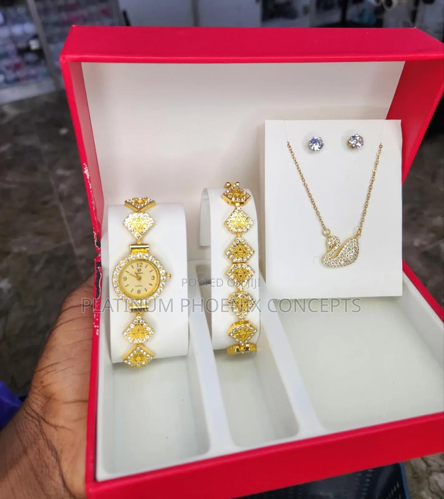 Wristwatch, Chain, Earrings, and Pendant in Boxed