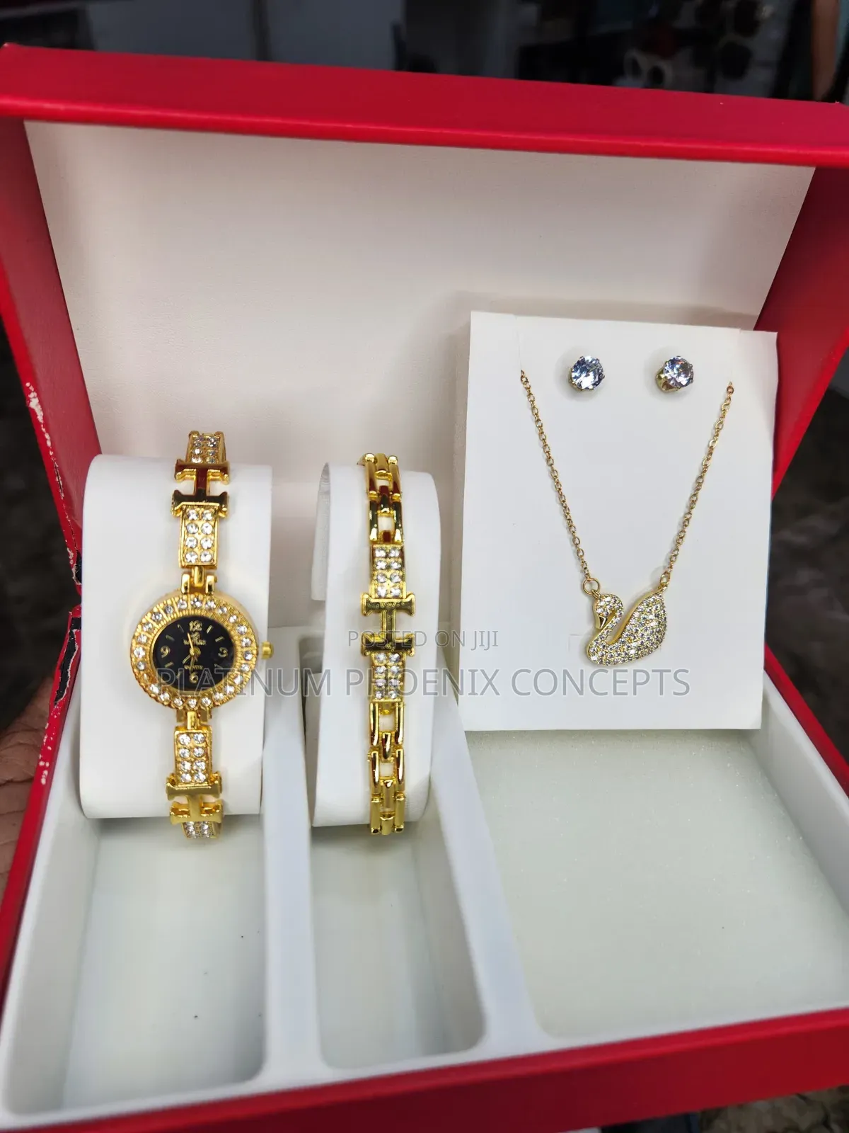 Wristwatch, Chain, Earrings, and Pendant in Boxed