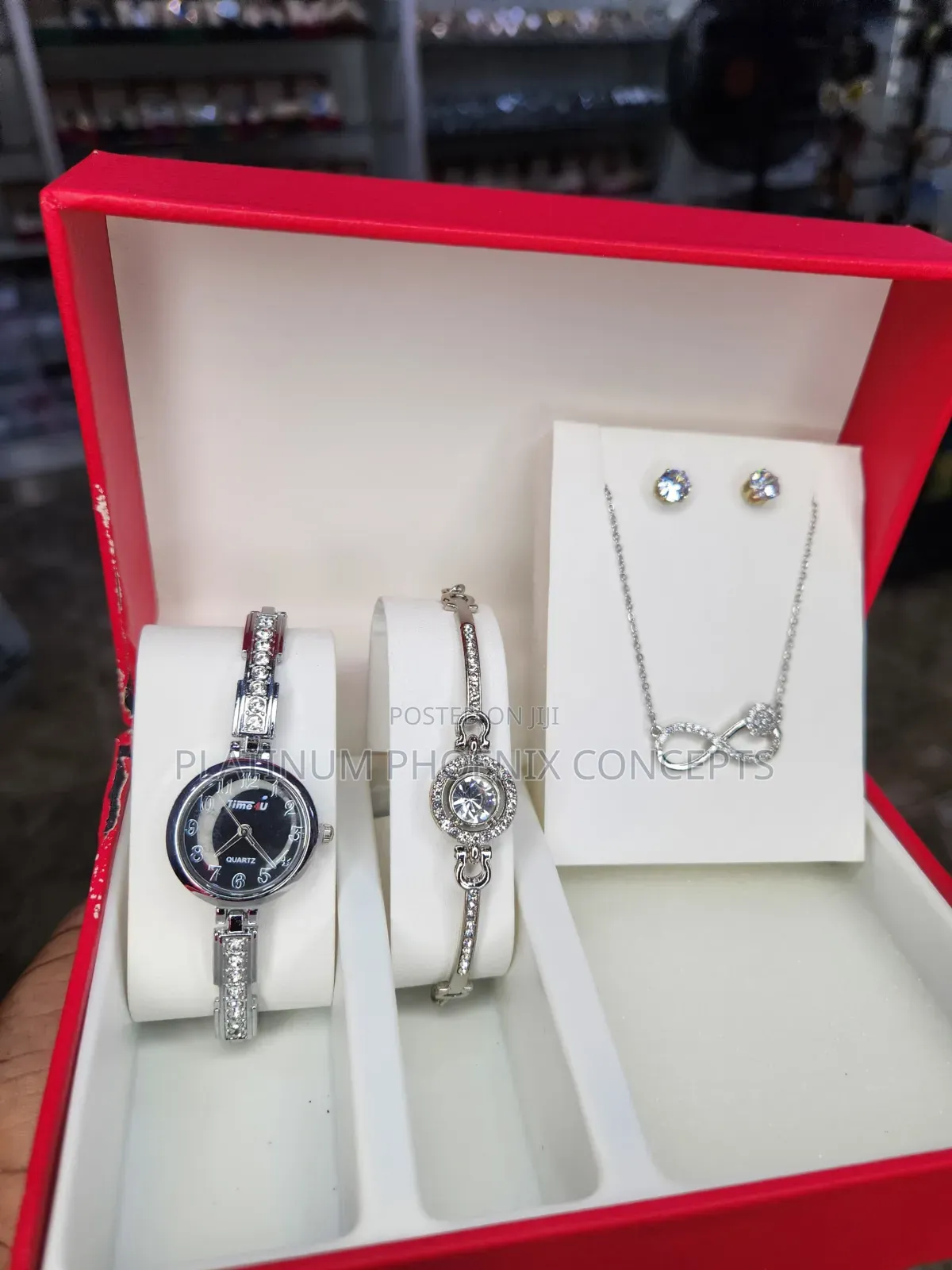 Wristwatch, Chain, Earrings, and Pendant in Boxed