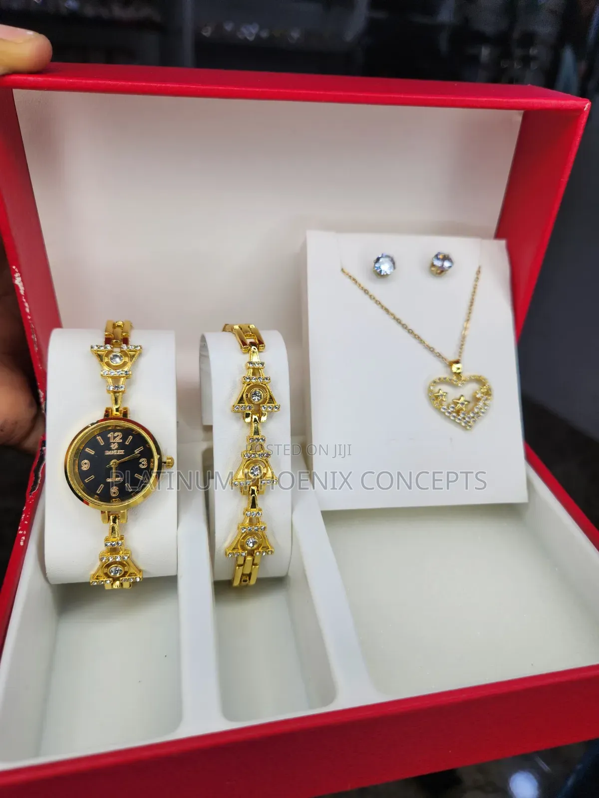Wristwatch, Chain, Earrings, and Pendant in Boxed