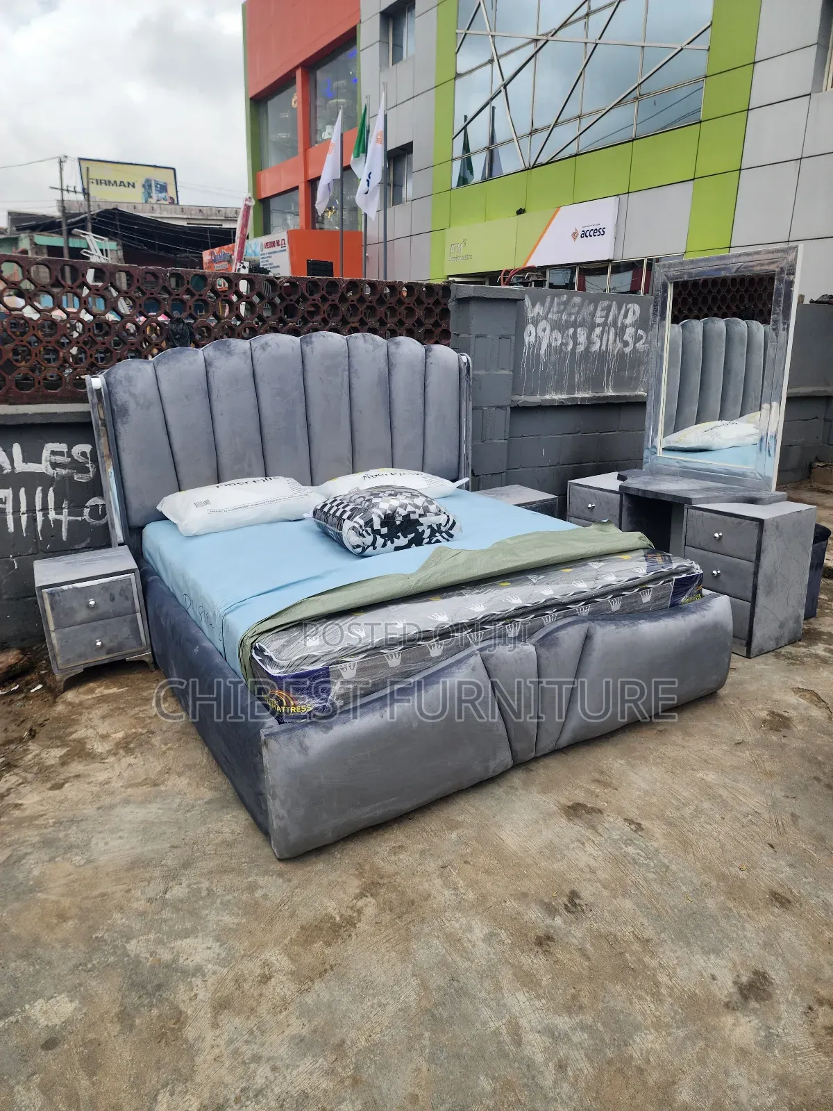 Grey 6by6 Set of Bed Padded With 3inches Foam.