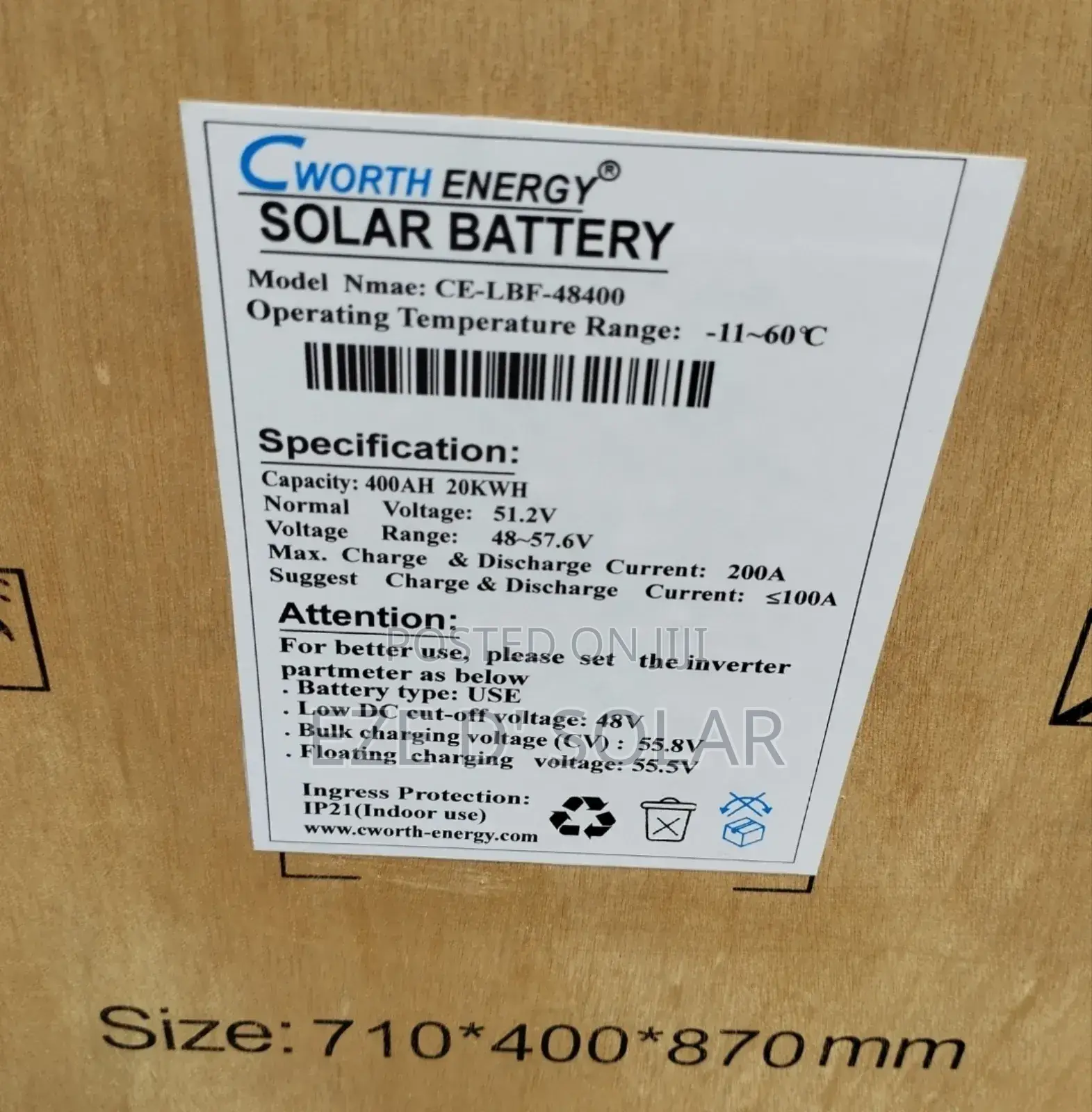 20 Kilowatts Cworth Energy Solar Lithium Ion