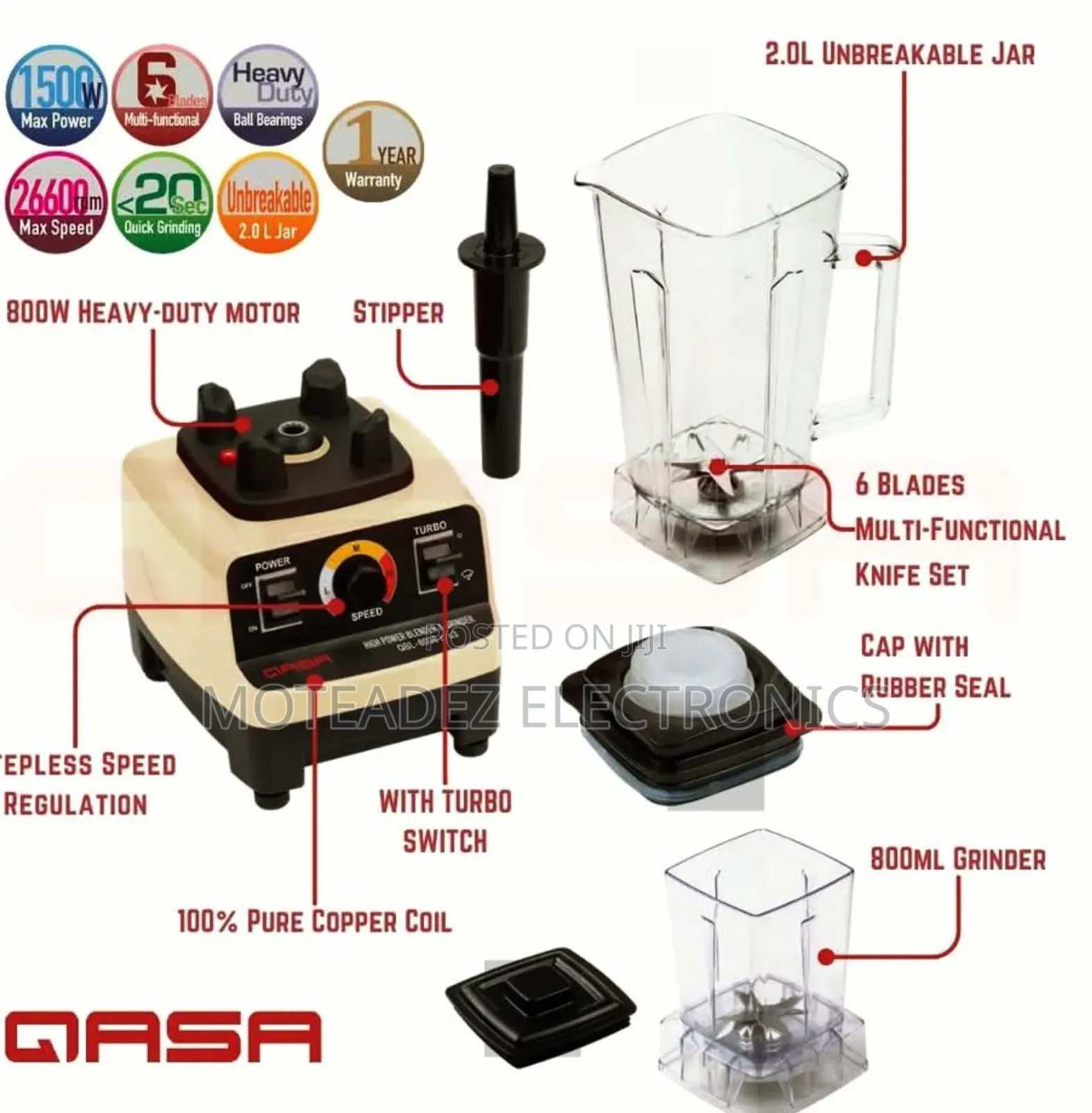 Qasa Pro3 (2 Cups) Heavy Duty Commercial Blender and Grinder