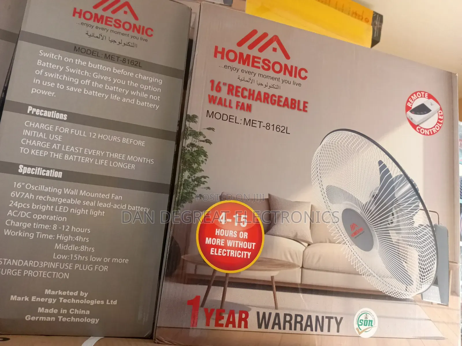 Homesonic 16" Rechargeable Wall Fan