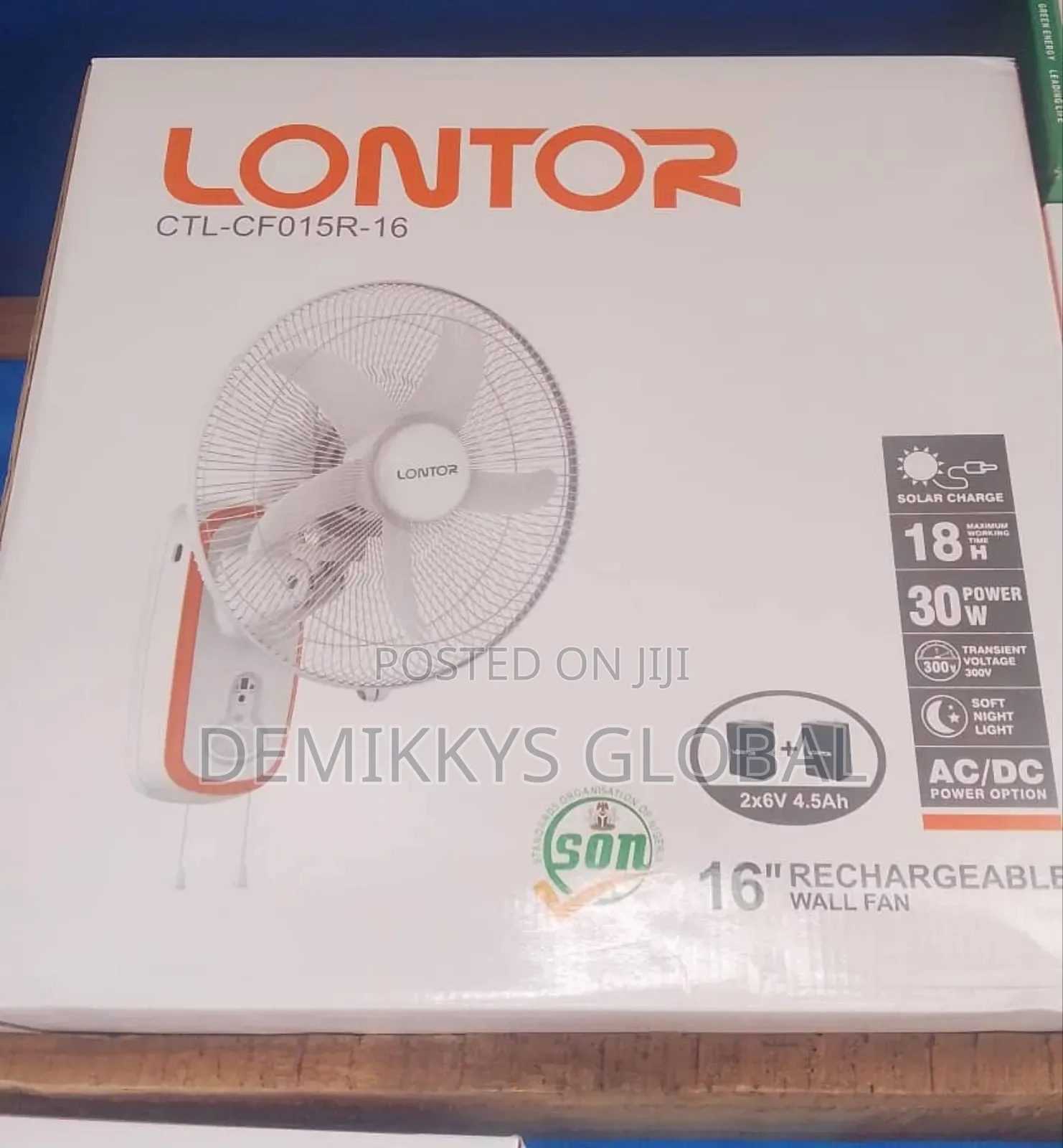 Lontor Rechargeable Wall Fan 16 Inches