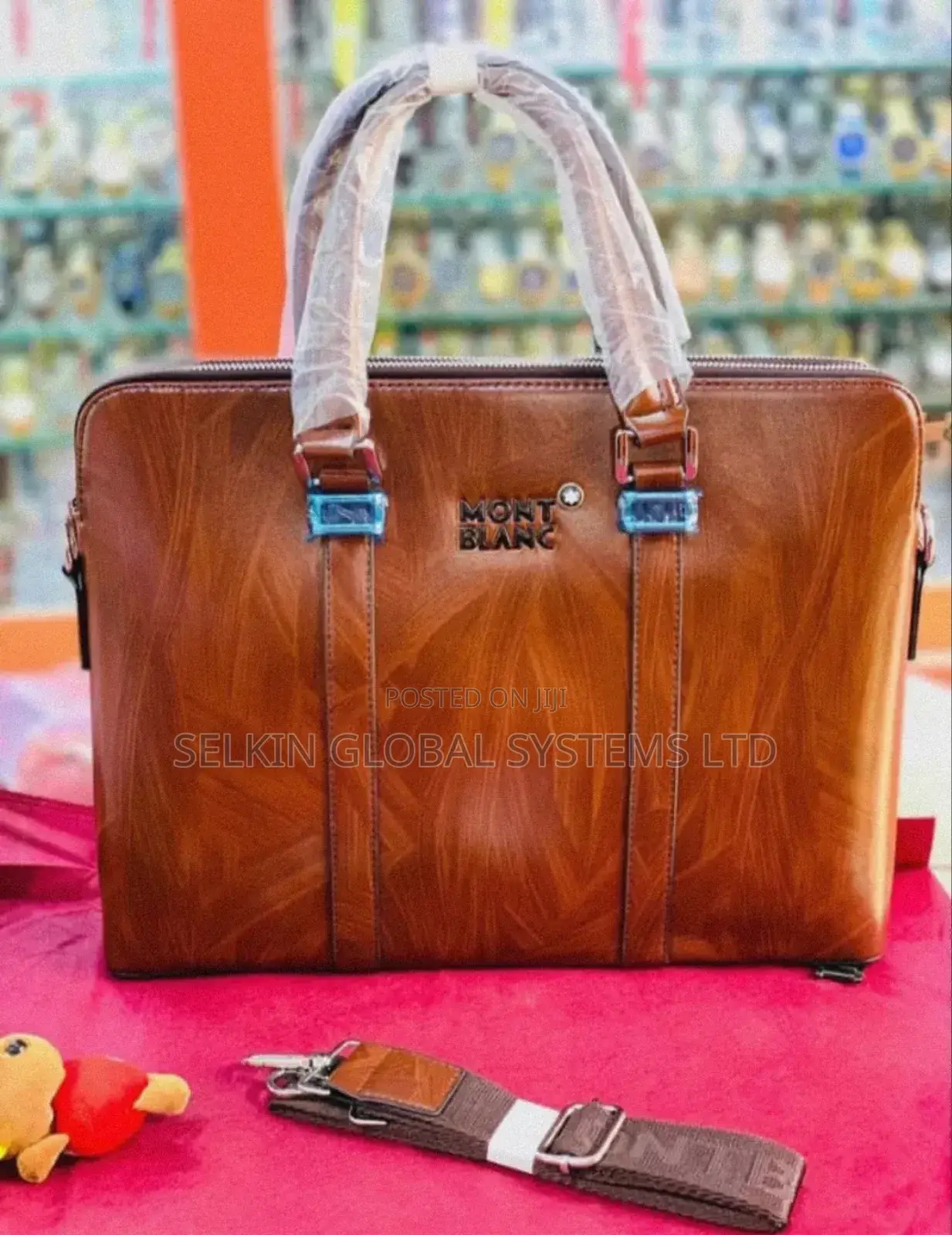 Mont Blanc Elegant Brown Leather Laptop Bag