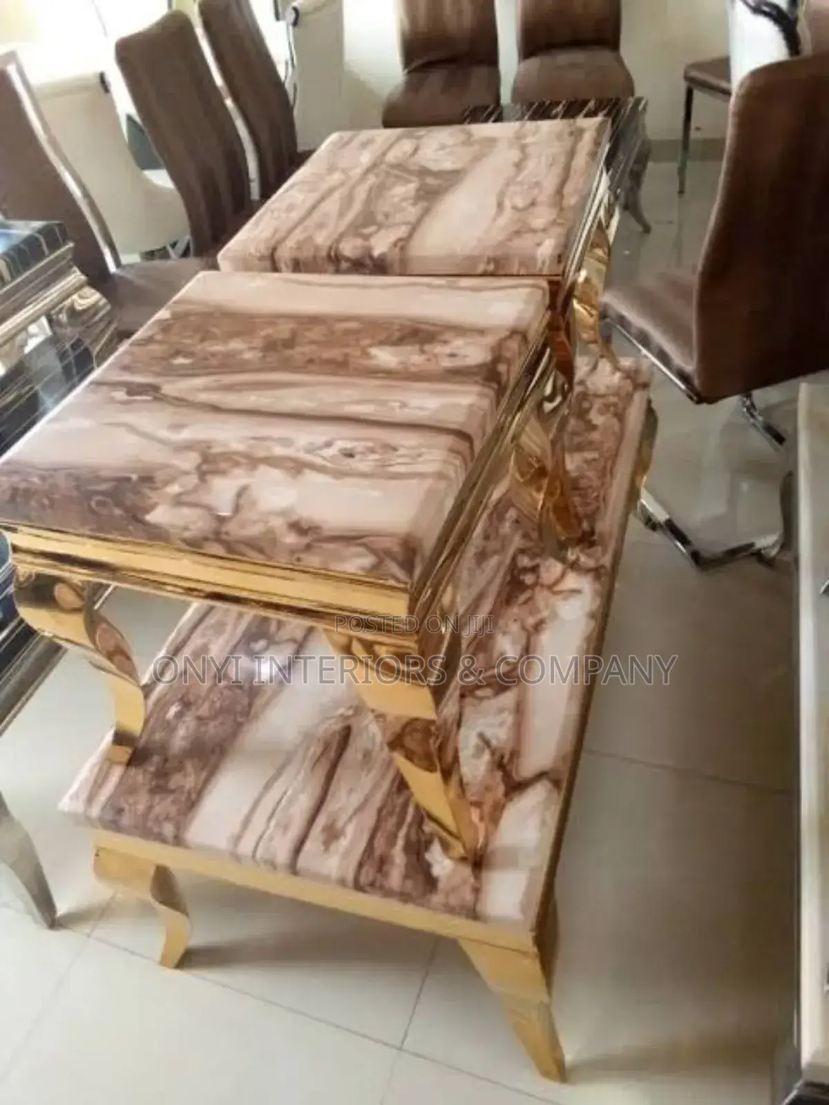 Marble Center Table and 2 Side Stool