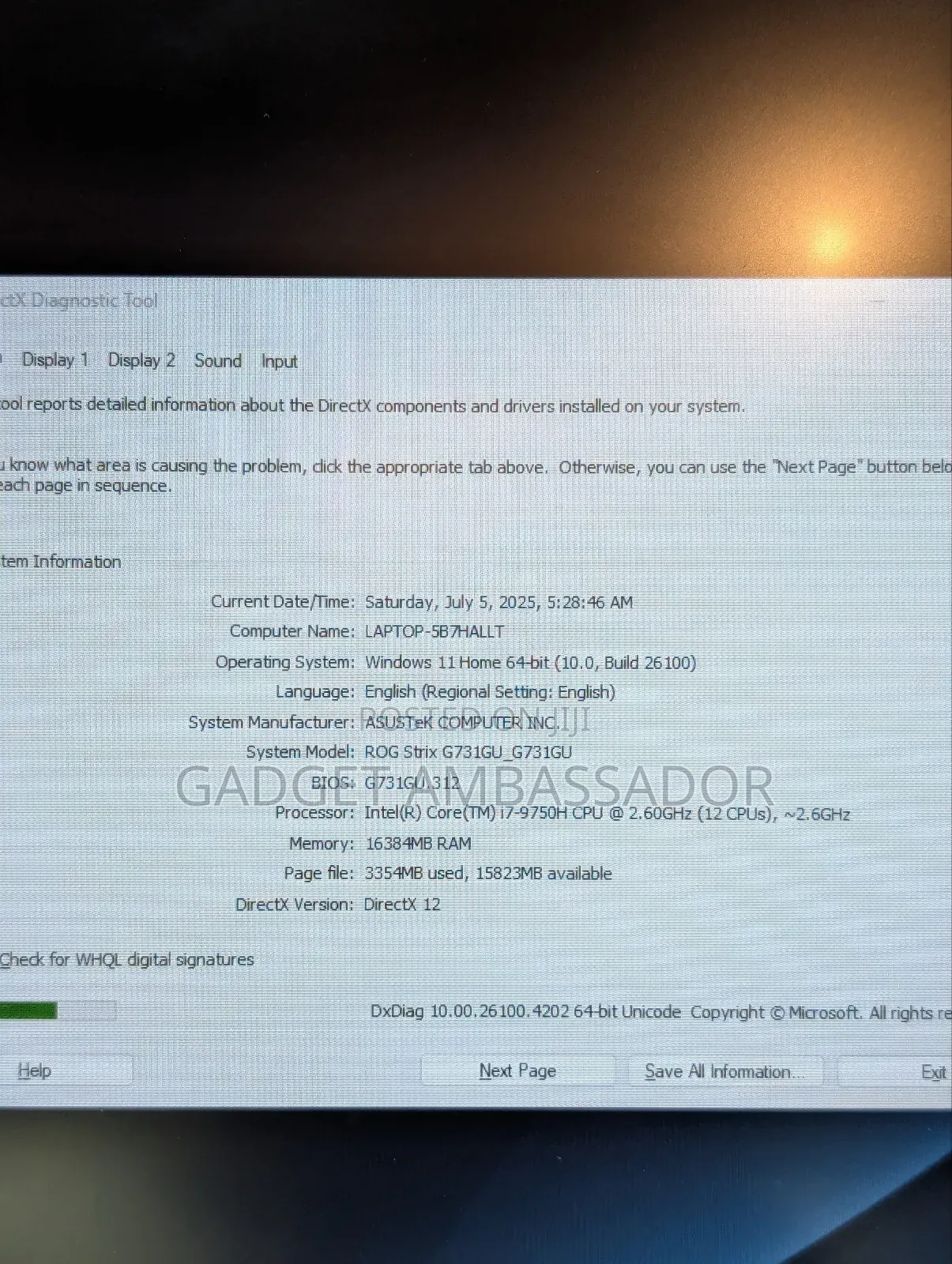 Laptop Asus ROG Strix G731G 16GB Intel Core i7 SSD 512GB