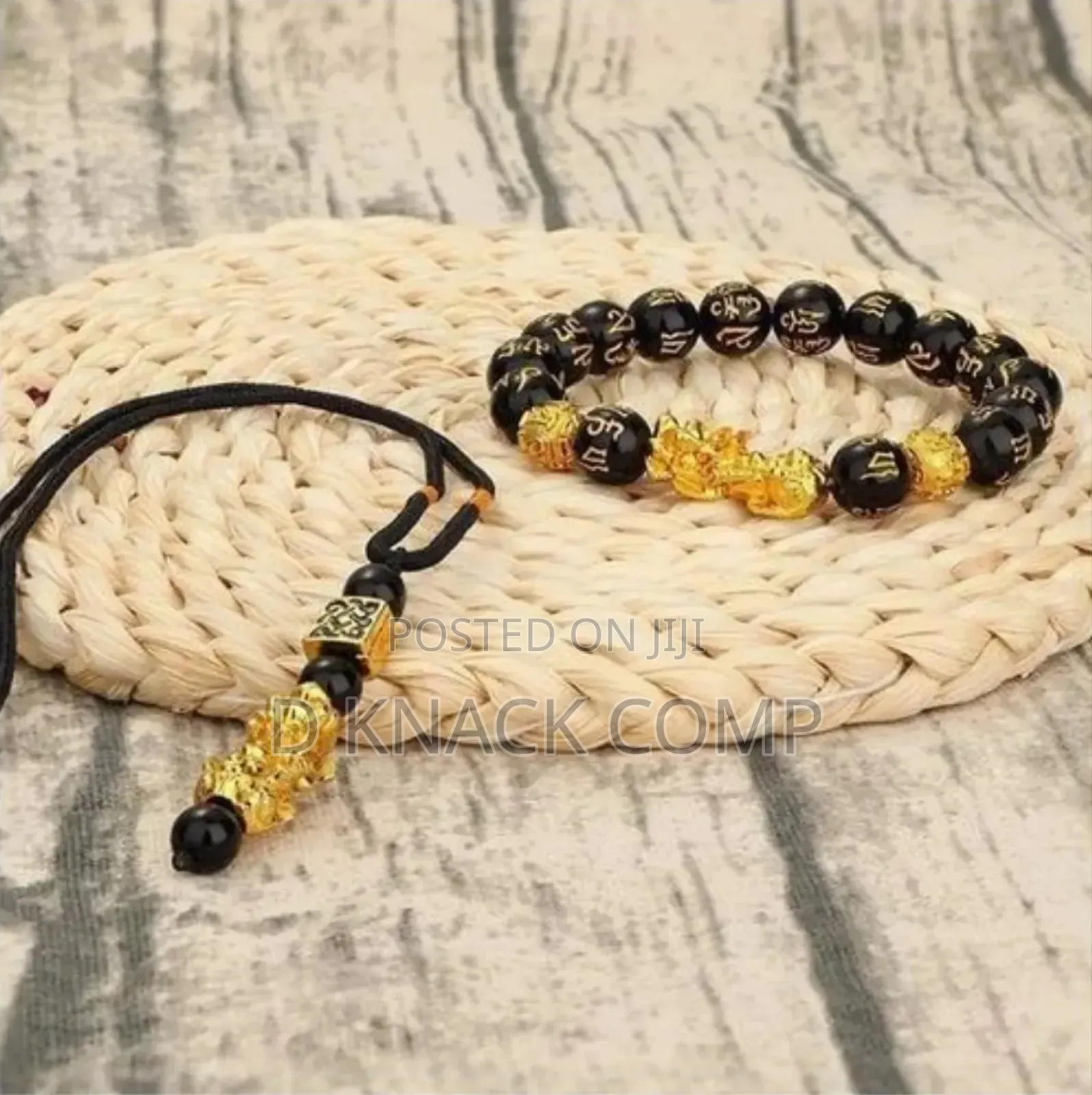 Feng Shui Black Obsidian Wealth Bracelet Necklace Set