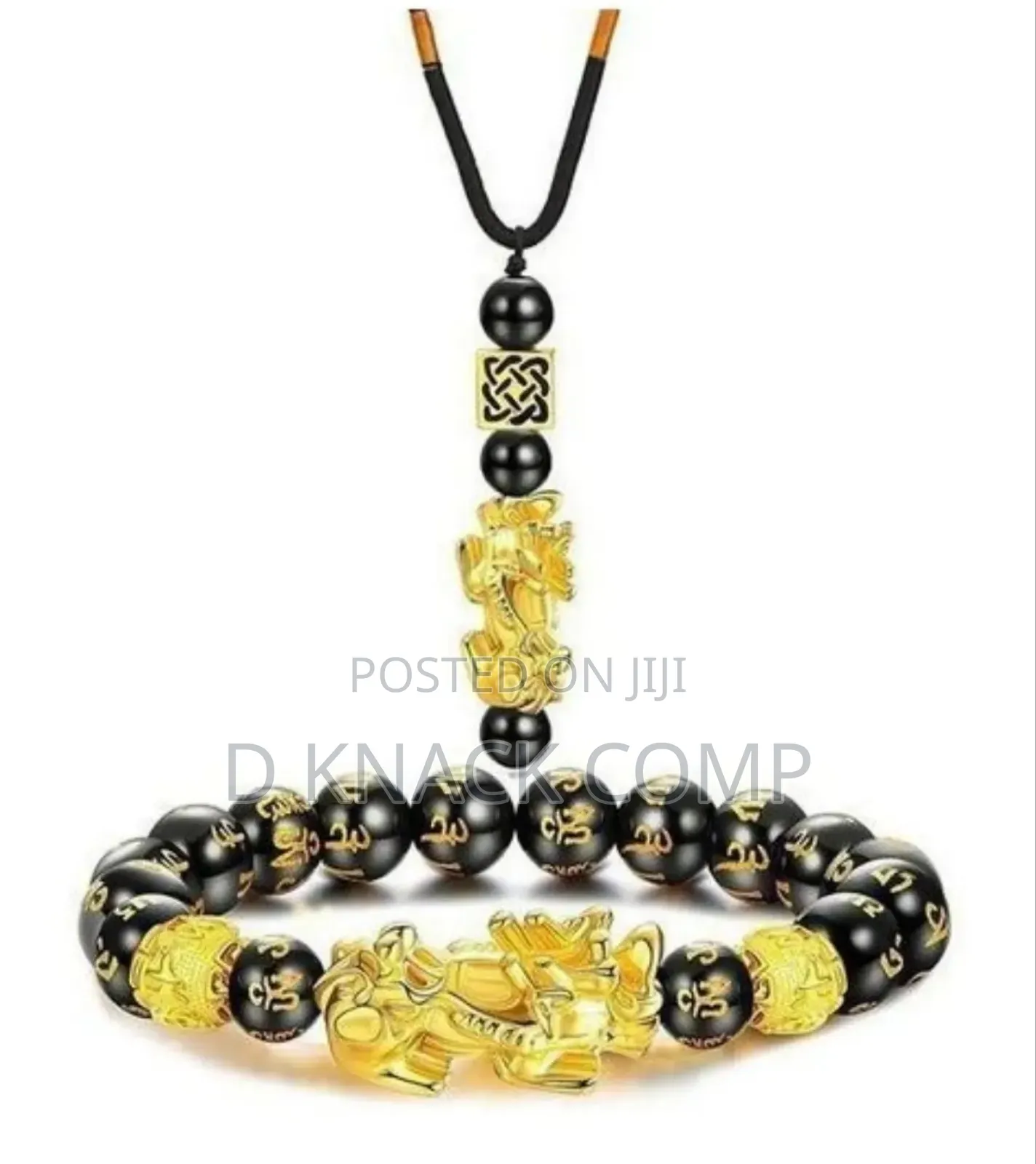 Feng Shui Black Obsidian Wealth Bracelet Necklace Set