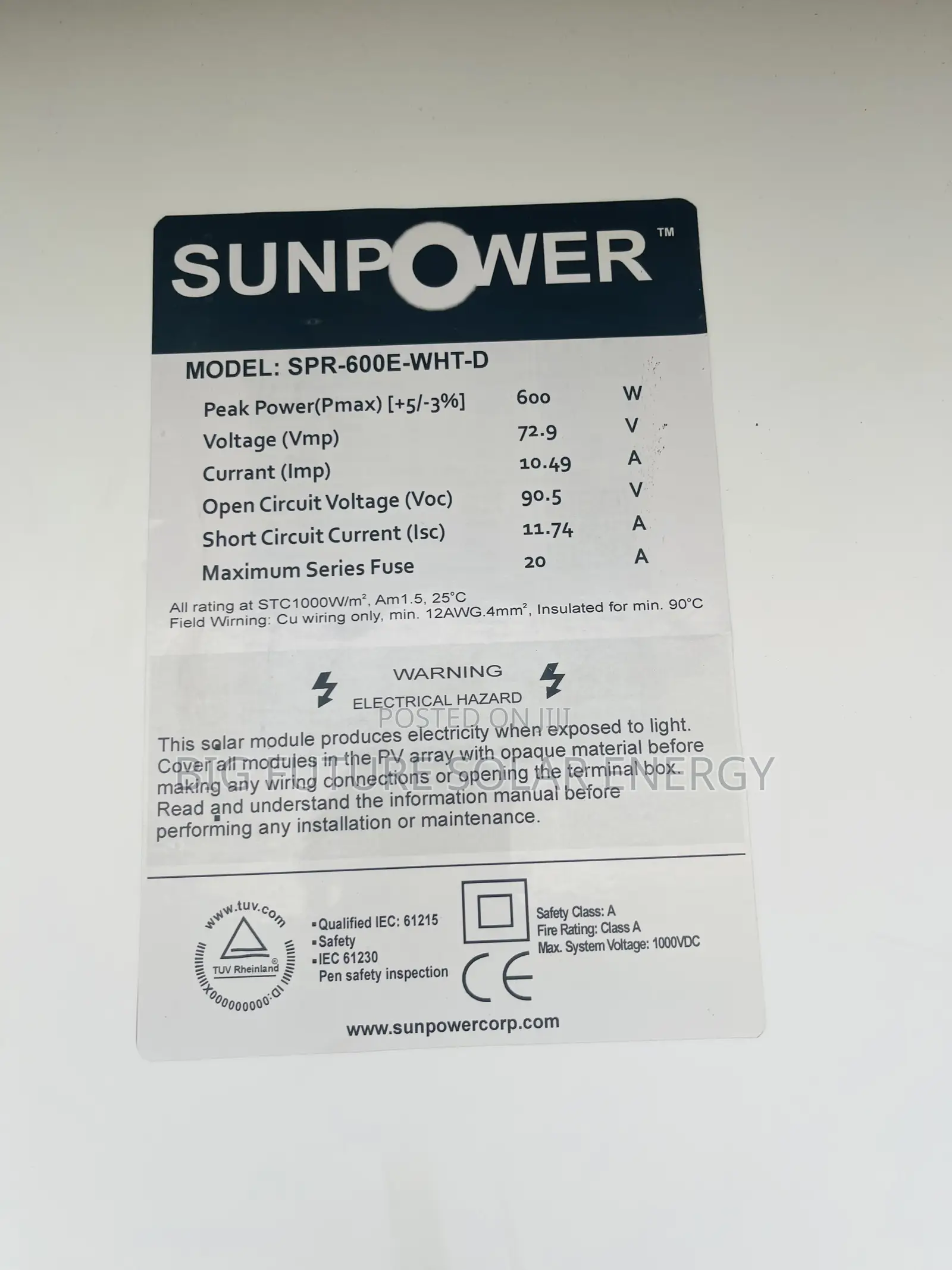 600watts Sun Power Solar Panel 144c