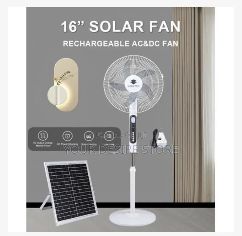 16 Inches Ac/Dc Solar Rechargeable Fan + 25w Panel a Bulb