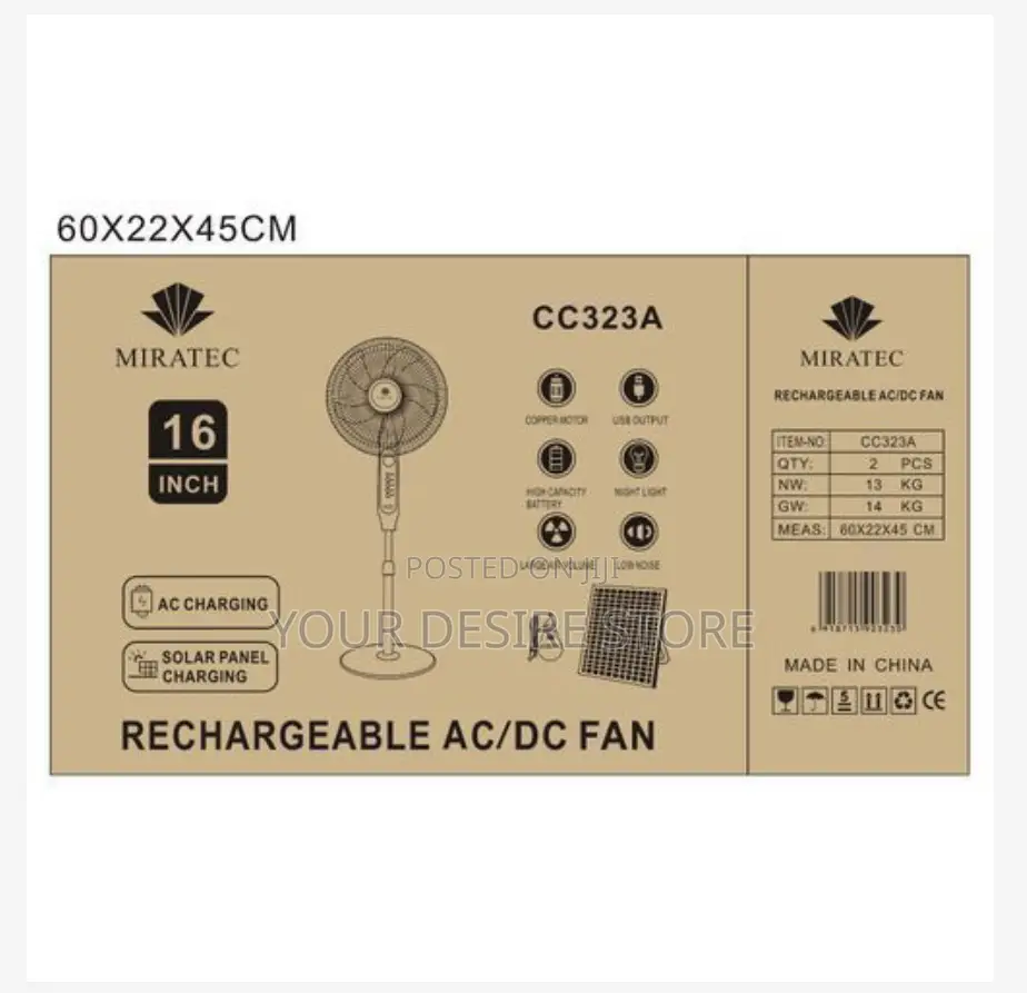 16 Inches Ac/Dc Solar Rechargeable Fan + 25w Panel a Bulb