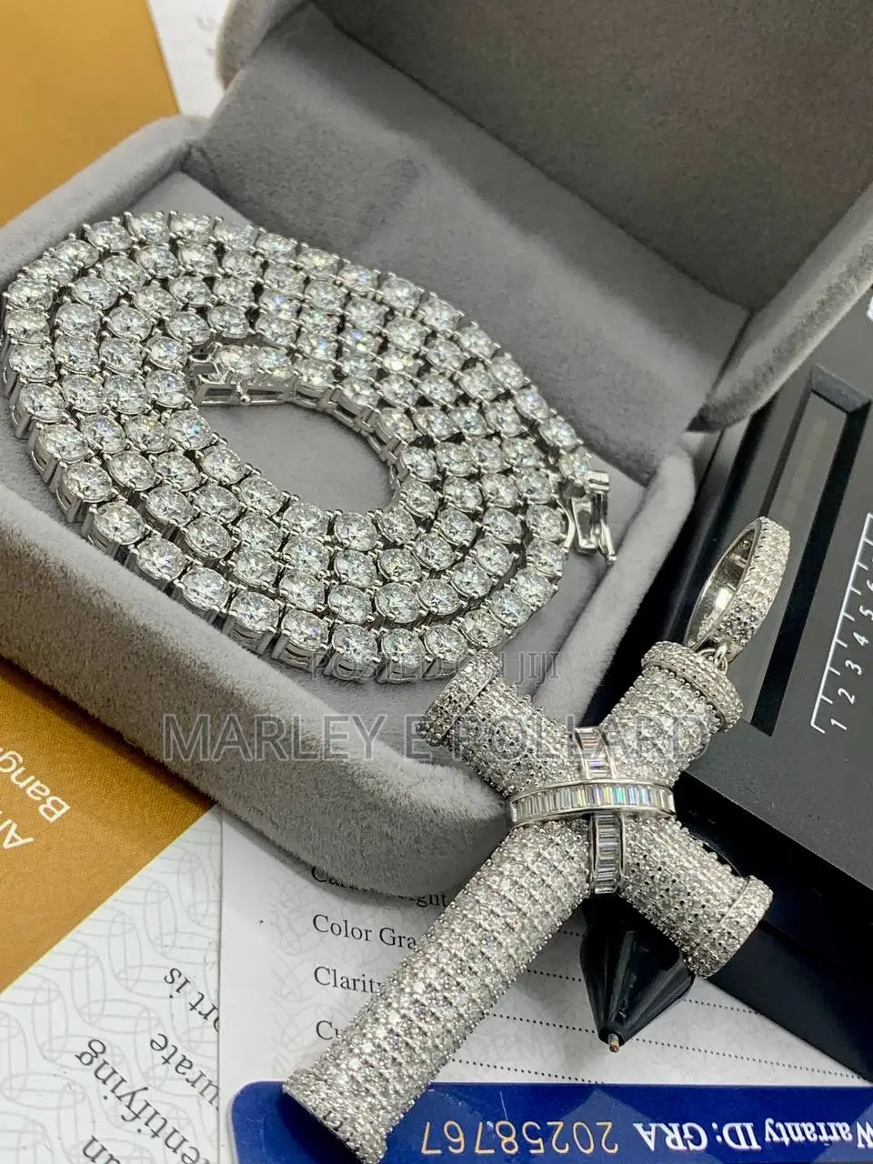 Cross Pendant Vvs1 Moissanite Rope or Tennis Chain