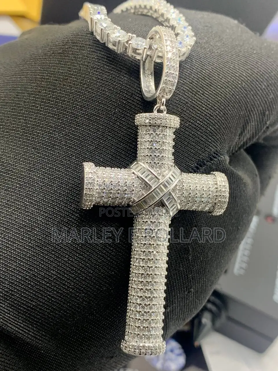 Cross Pendant Vvs1 Moissanite Rope or Tennis Chain