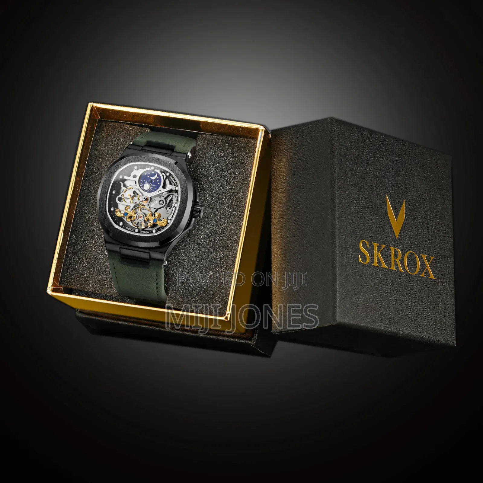 GMT Moon Phase Automatic Leather Watch"
