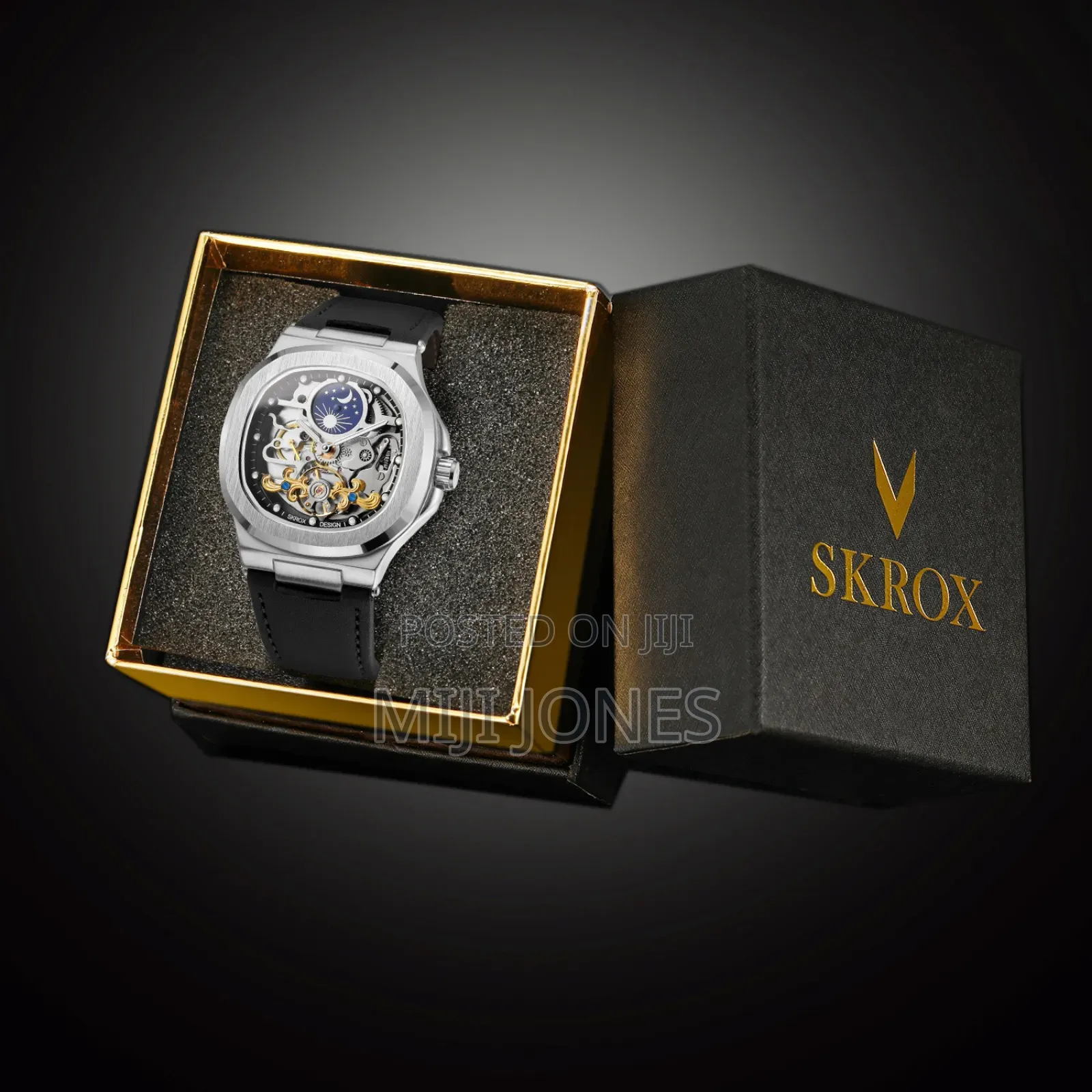 GMT Moon Phase Automatic Leather Watch"