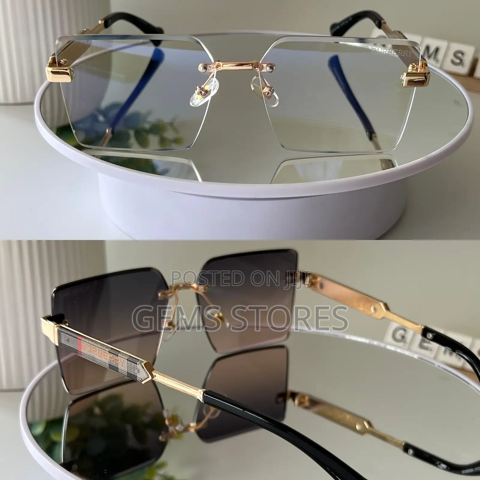 Luxury Unisex Rimless Square Burberry-Inspired Sunglasses