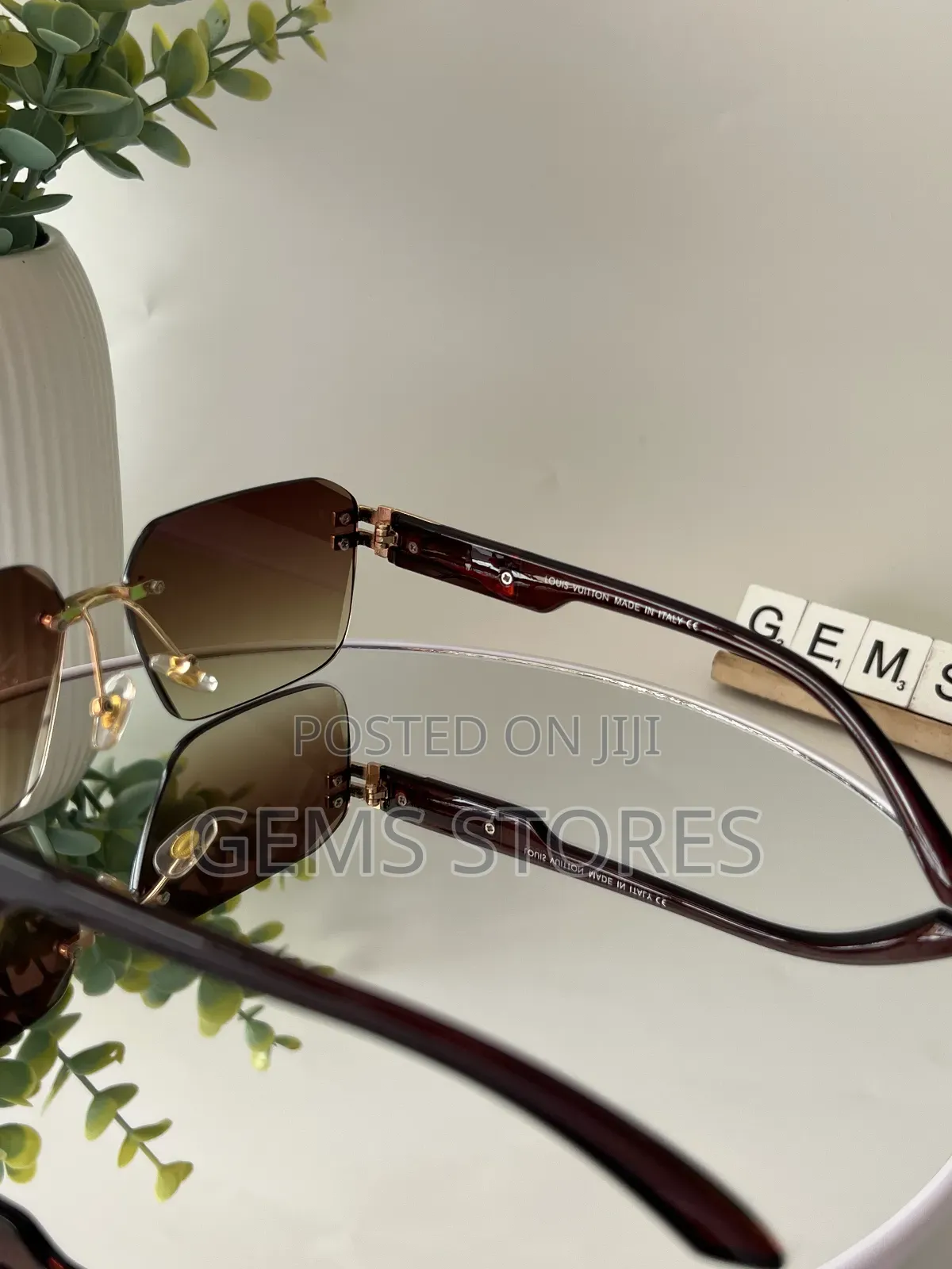 Lv-Inspired Luxury Rimless Sunglasses–Brown Gradient Lenses