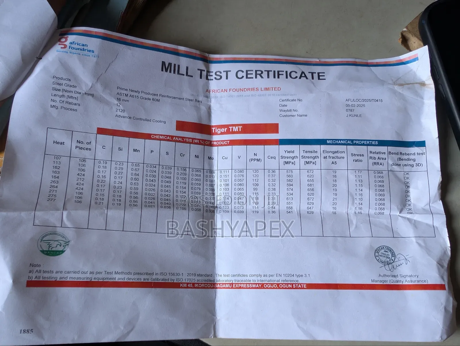 Standard Tiger TMT Iron Rod Rebar With Lab Test Result