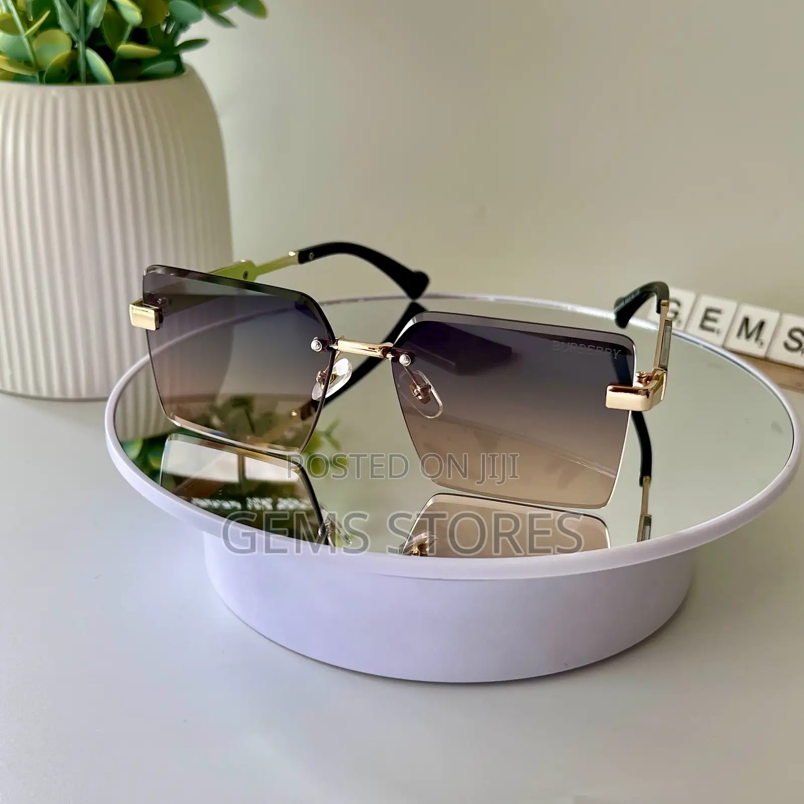 Luxury Unisex Rimless Square Burberry-Inspired Sunglasses