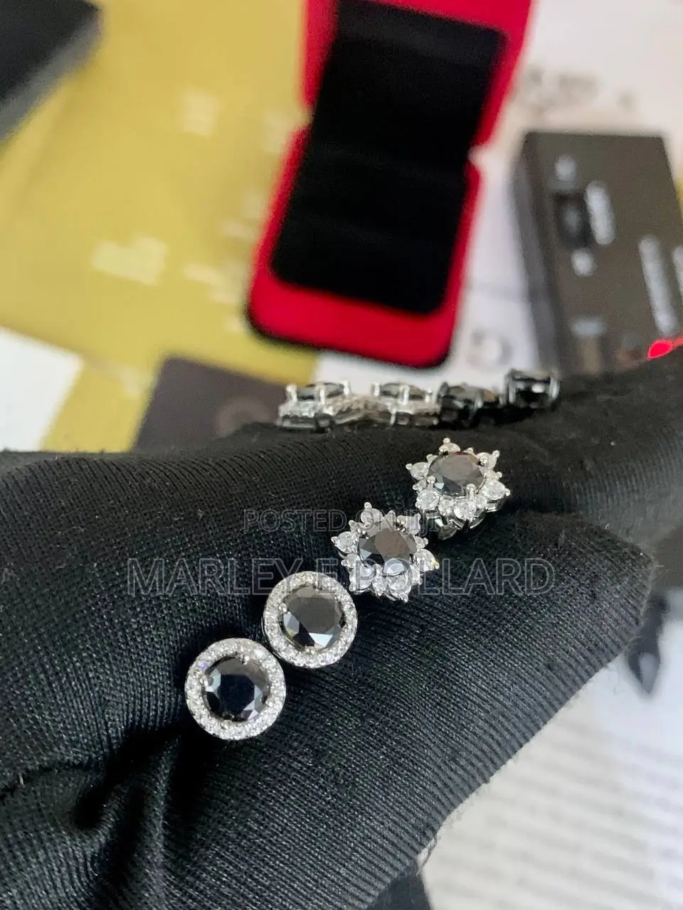 Black Moissanite Sterling Silver Earrings Studs