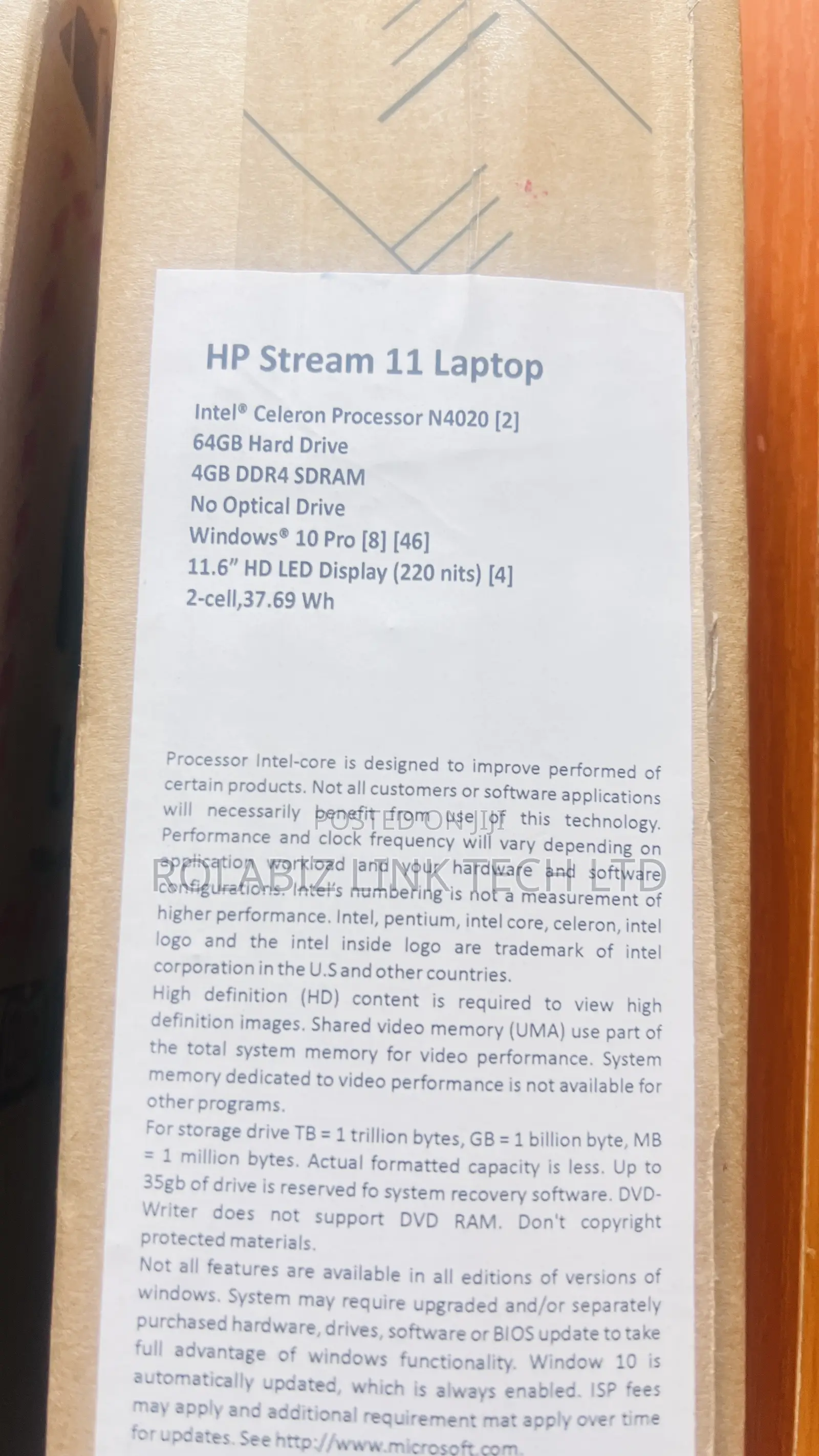 New Laptop HP Stream 11 4GB Intel SSD 60GB