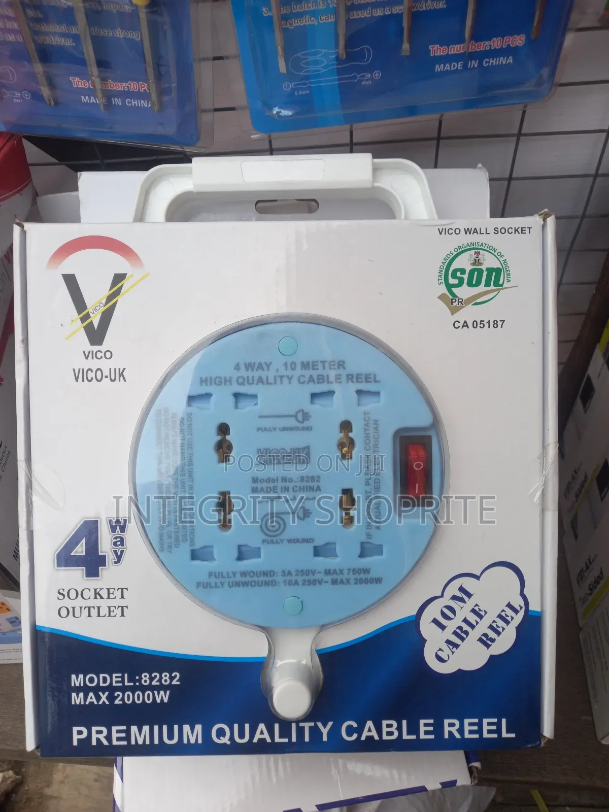 Vico-Uk 4 Way Socket Outlet 10m Cable Reel 2000w