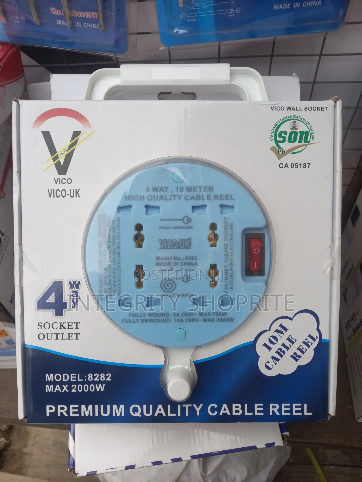 Vico-Uk 4 Way Socket Outlet 10m Cable Reel 2000w