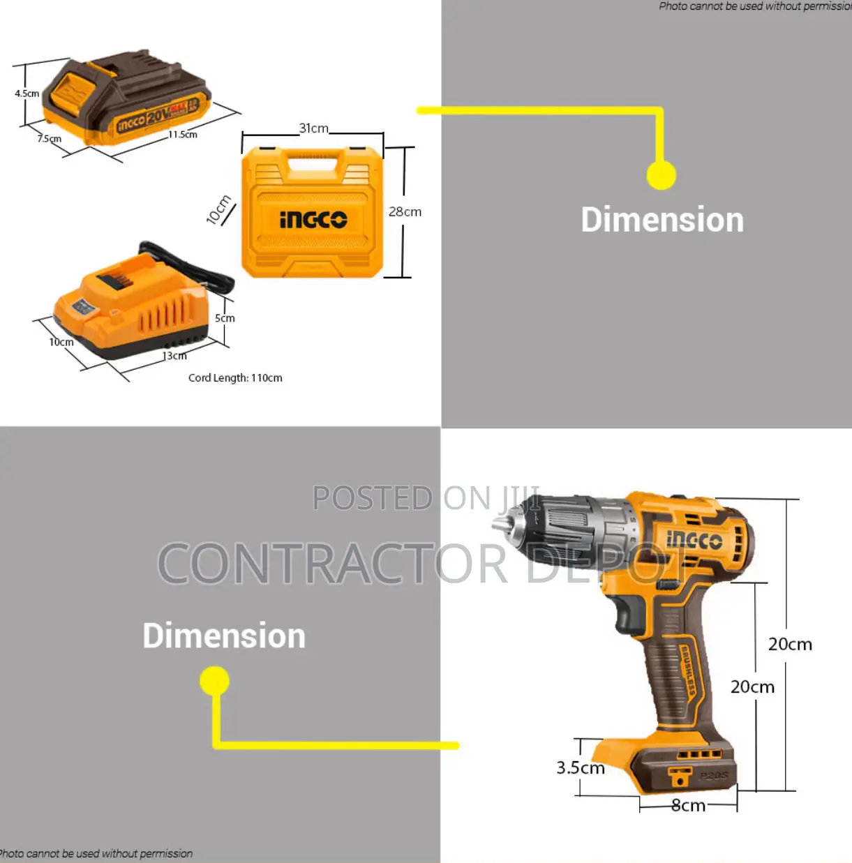Ingco 20v 10mm Drill Brushless Machine