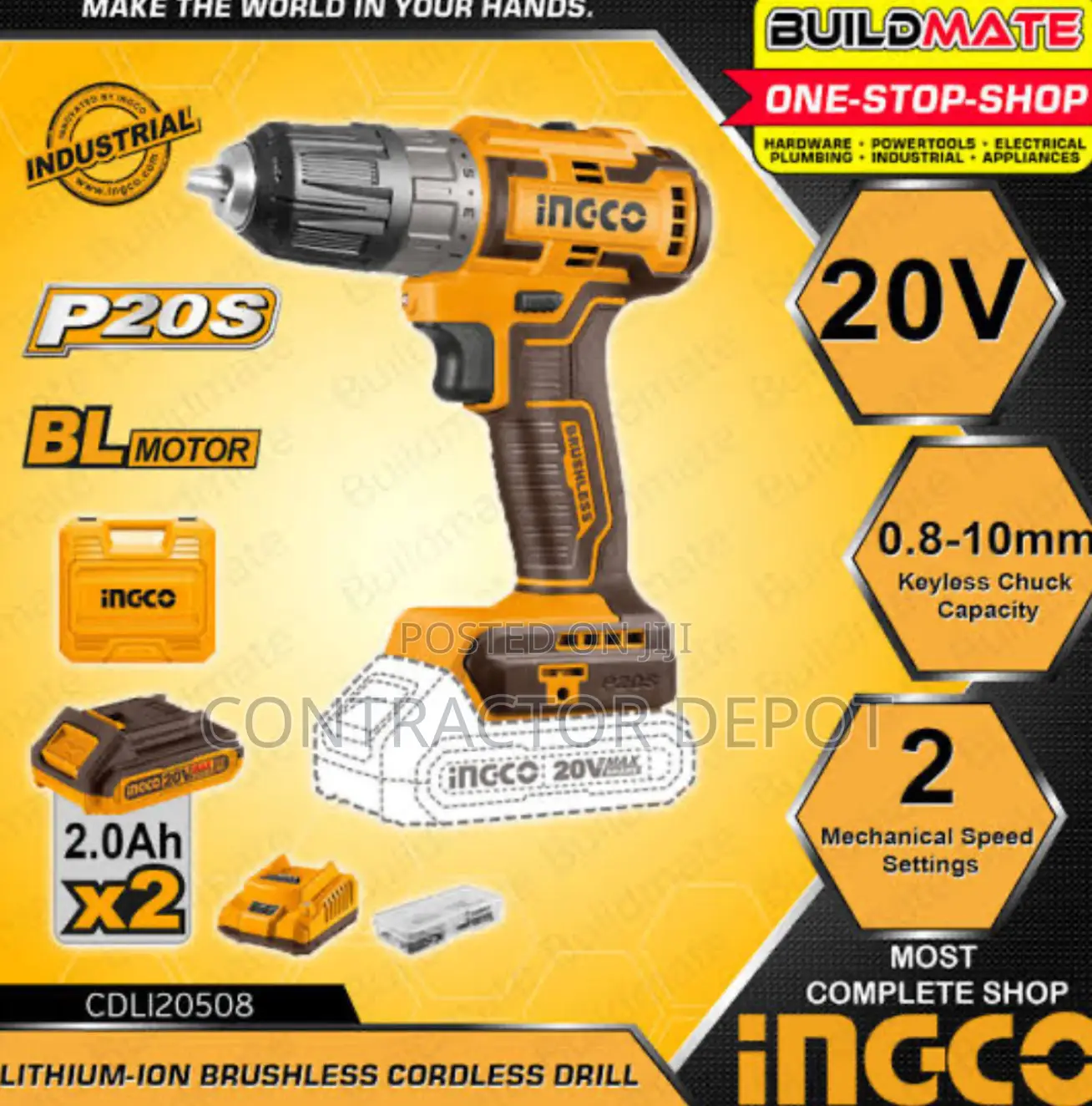 Ingco 20v 10mm Drill Brushless Machine