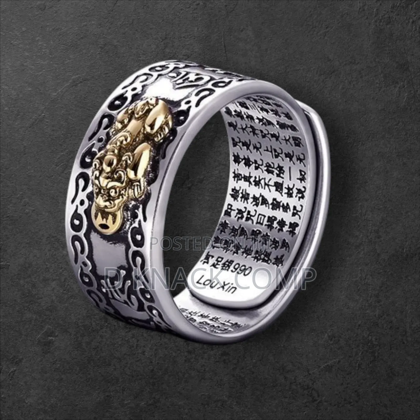 Feng Shui Pixiu Obsidian Stone Wealth Bracelet Ring Set