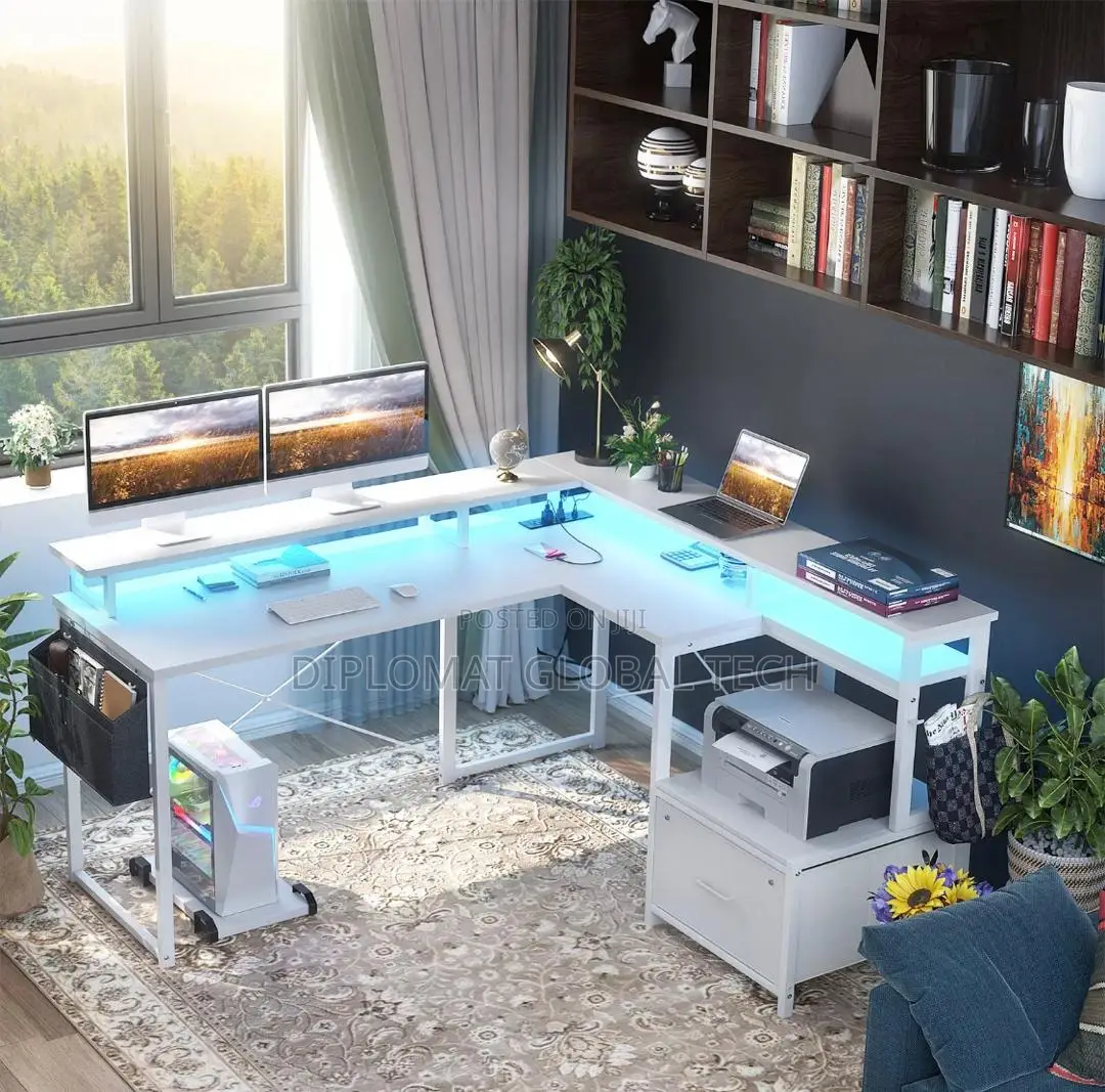 Homieasy L Shaped Computer Desk With File Drawer Shelves