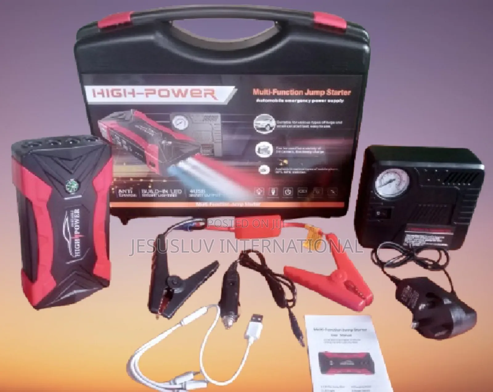 Jump Starter for Vehicle With Tyre Pump Compressor 12v